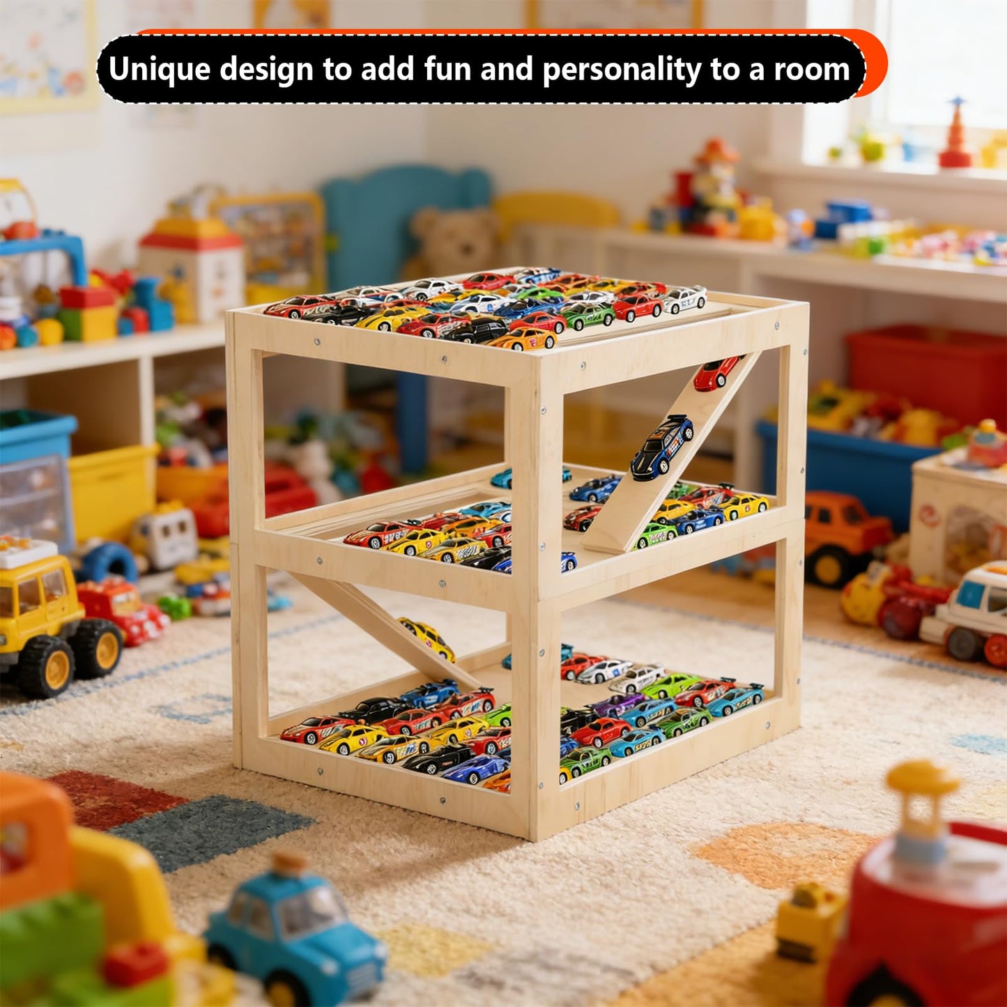 Display Case for Hot Wheels Garage & Matchbox Cars 1/64 Scale Diecast Toy Car Garage, Storage Case for Hot Wheels, Parking Diorama Toy Car Parking Ramp for 1/64 1/24 1/18