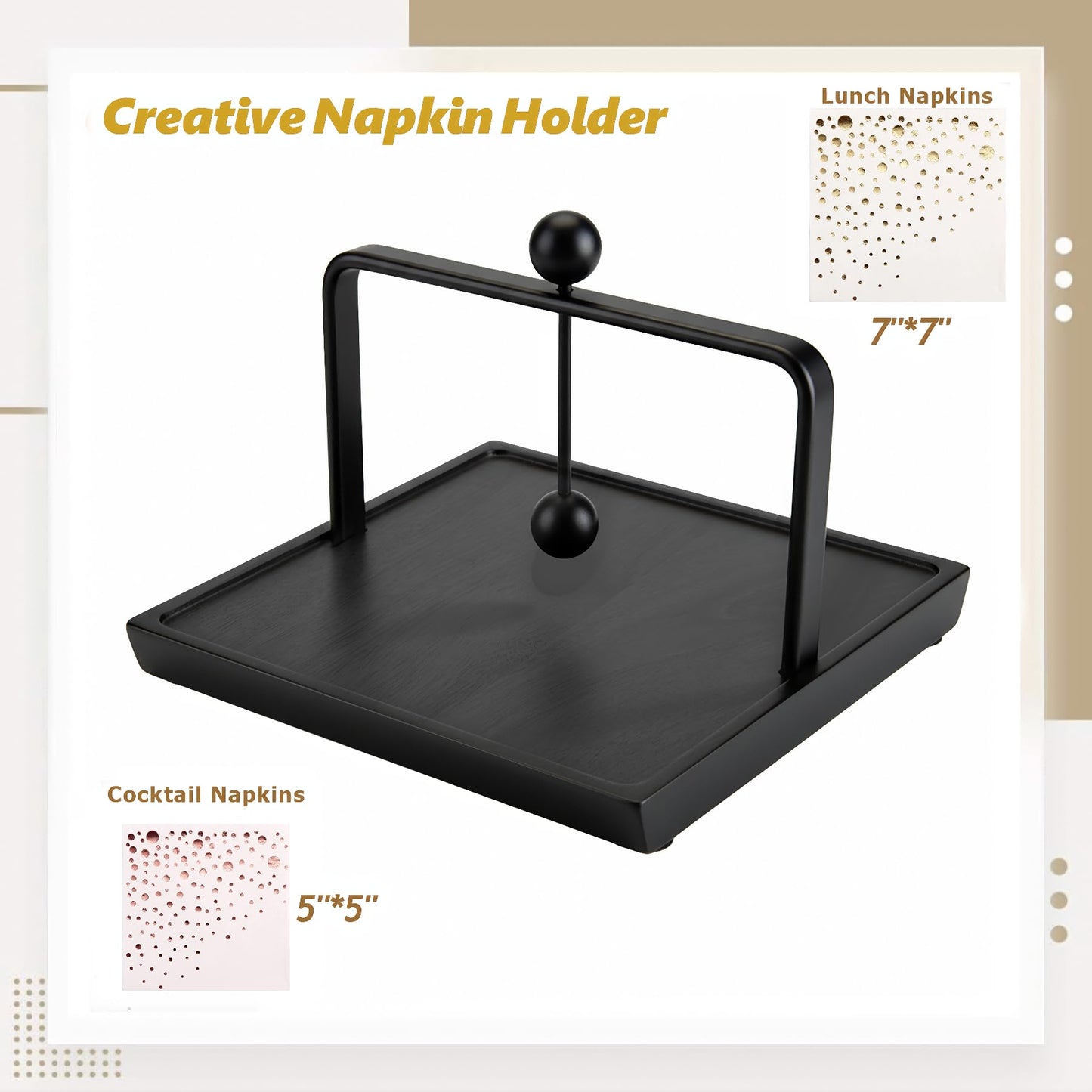 ALLCENER Napkin Holder for Table with Weighted Arm | Black Modern Flat Napkin Holder | Matte Metal & Wood Design for Kitchen Counter, Dining, and Outdoor Patio