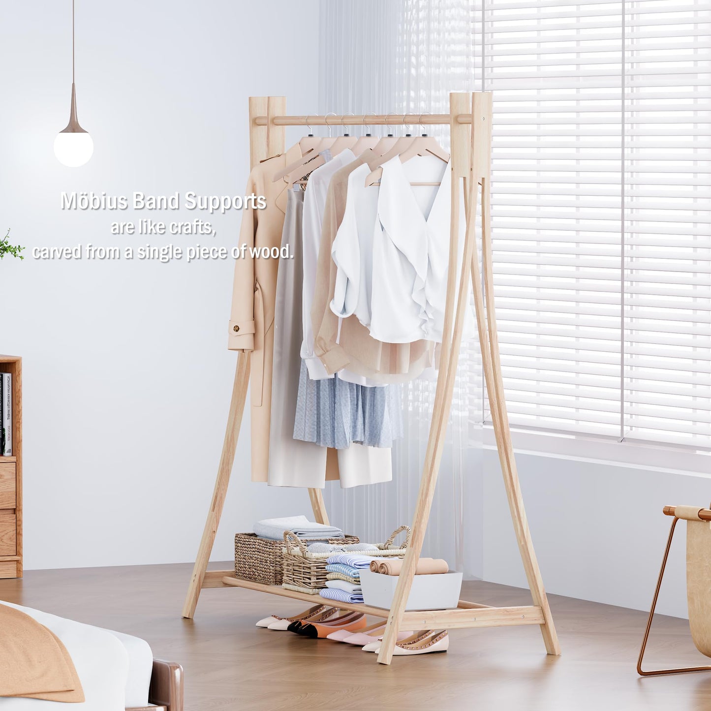 LEMODOR Wooden Retail Display Hanging Clothes Rack with Storage Shelf, 52" W x 57" H Freestanding Heavy Duty Clothing Drying Garment Rack for Hanging Clothes, Coat, Dress, Shirt, Hat