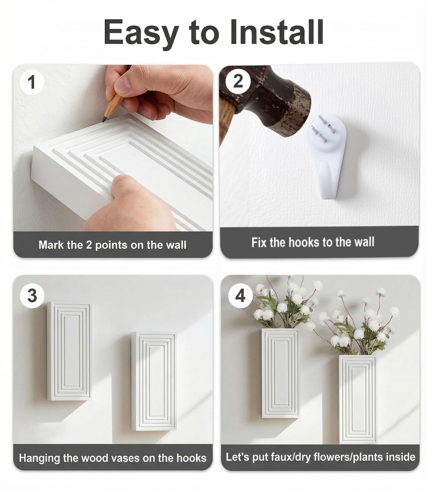 FancyPlus Wooden Wall Planter Vase,2 Pack Hanging Planter for Indoor Fake Plants Modern Boho Farmhouse Wall Art Decor for Home Indoor Kitchen Modern Farmhouse Bathroom Living Room Dining Room(White)