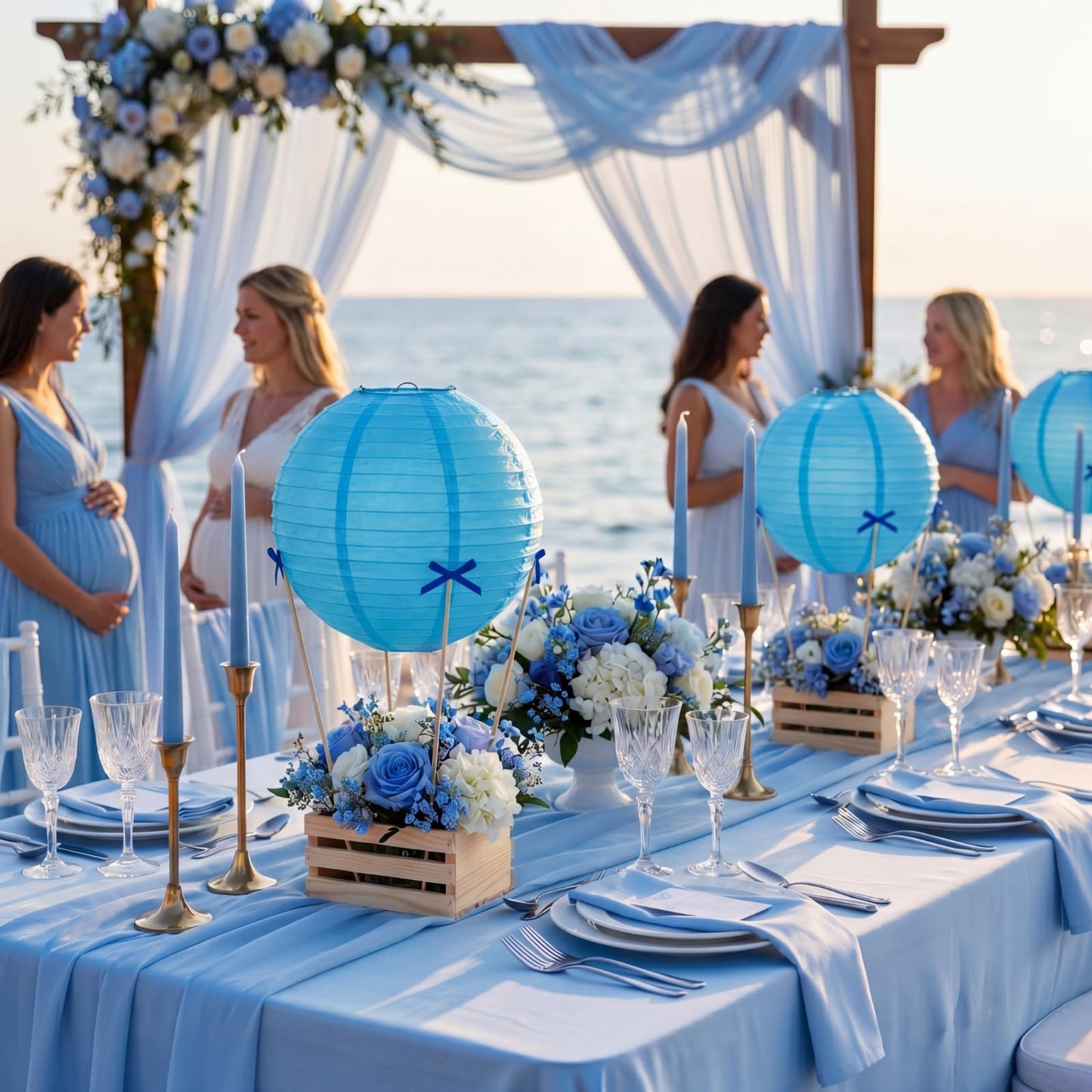 Gerrii 8 Sets Blue Hot Air Balloon Table Centerpieces, 8" Paper Lanterns with Wooden Crates Bamboo Sticks and Bows, DIY Hot Air Balloon Decor for Bridal Shower Wedding Bachelorette Birthday Party