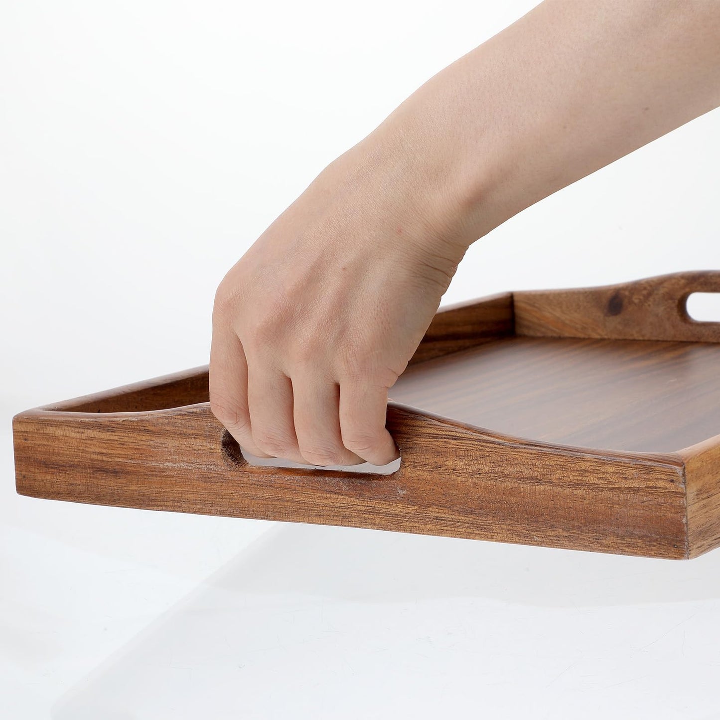 1Pack Walnut Tray, 15.7inch Nature Walnut Wooden Serving Tray with Handles Rectangle Coffee Table Trays for Living Room, Wood Trays for Ottoman Wood Food for Coffee, Breakfast, Dinner-40x30cm