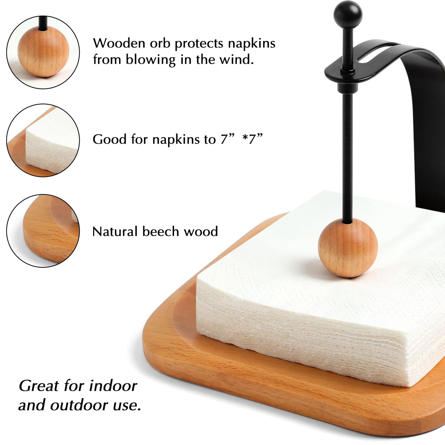 Wood Napkin Holder for Table Wood Square Napkin Dispenser with Metal Cocktail Napkin Holder, Suitable for Kitchen, Restaurant, Bar, Office, Parties, Home Décor