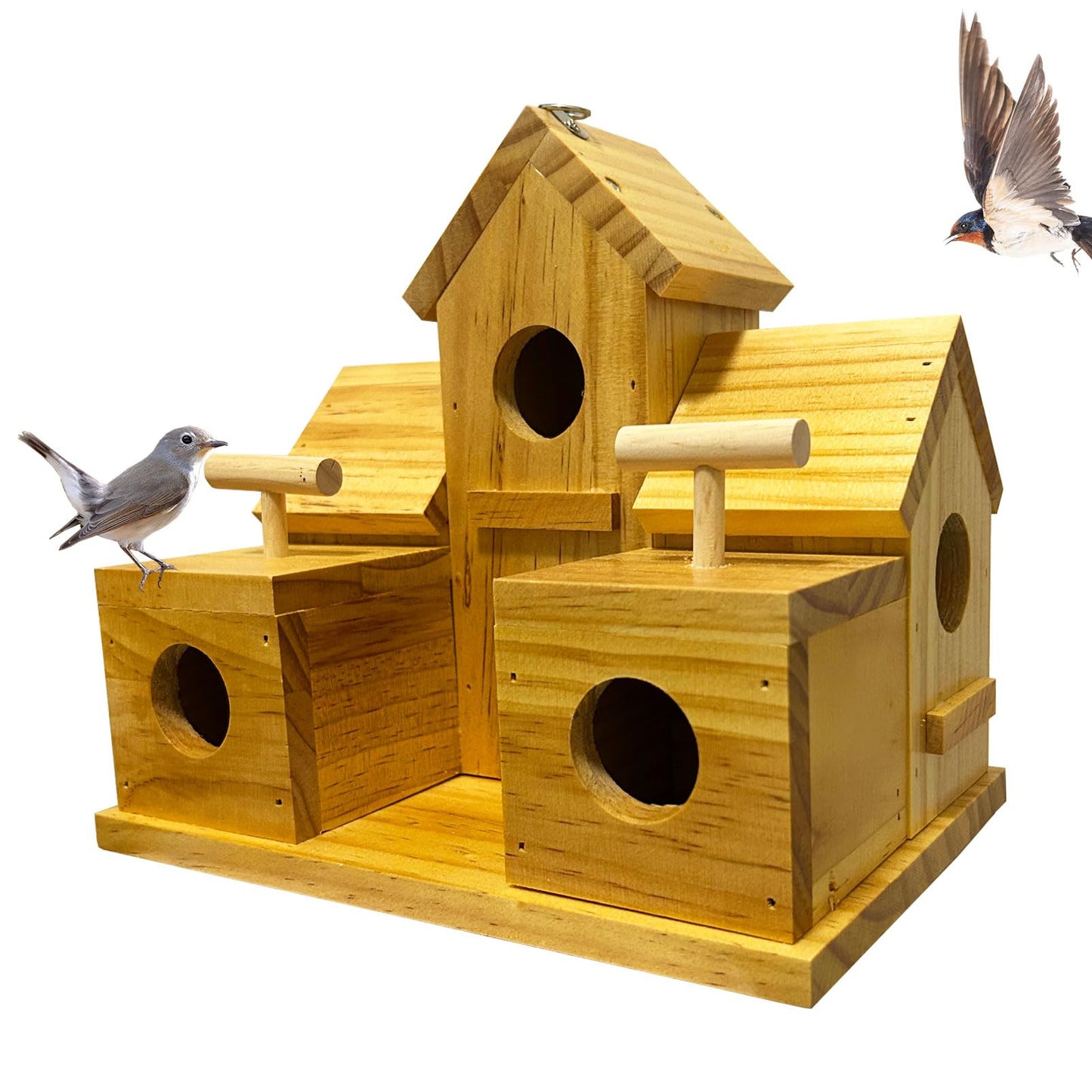 LENEDI Bird Houses for Outside Clearance, Large Bird House for 6 Bird Families Finch Cardinals Wooden Hanging Birdhouses for Outdoors Garden, Bluebird House Hummingbird Houses