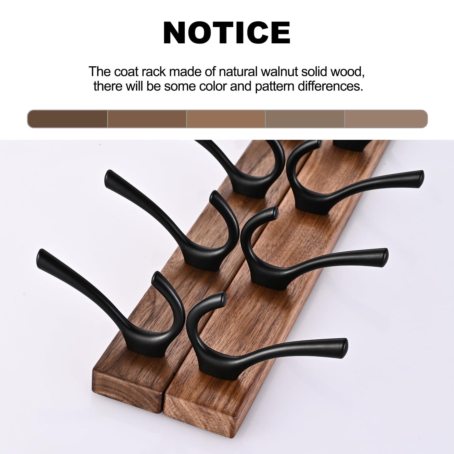 LECHYN 2 Pack 17.3" Small Walnut Wood Coat Rack Wall Mount with 5 Hooks, Heavy Duty Wooden Jacket Hanger Door Mounted for Decorative Entryway and Bathroom Hanging Towel Backpack Purse Clothes Hat Key