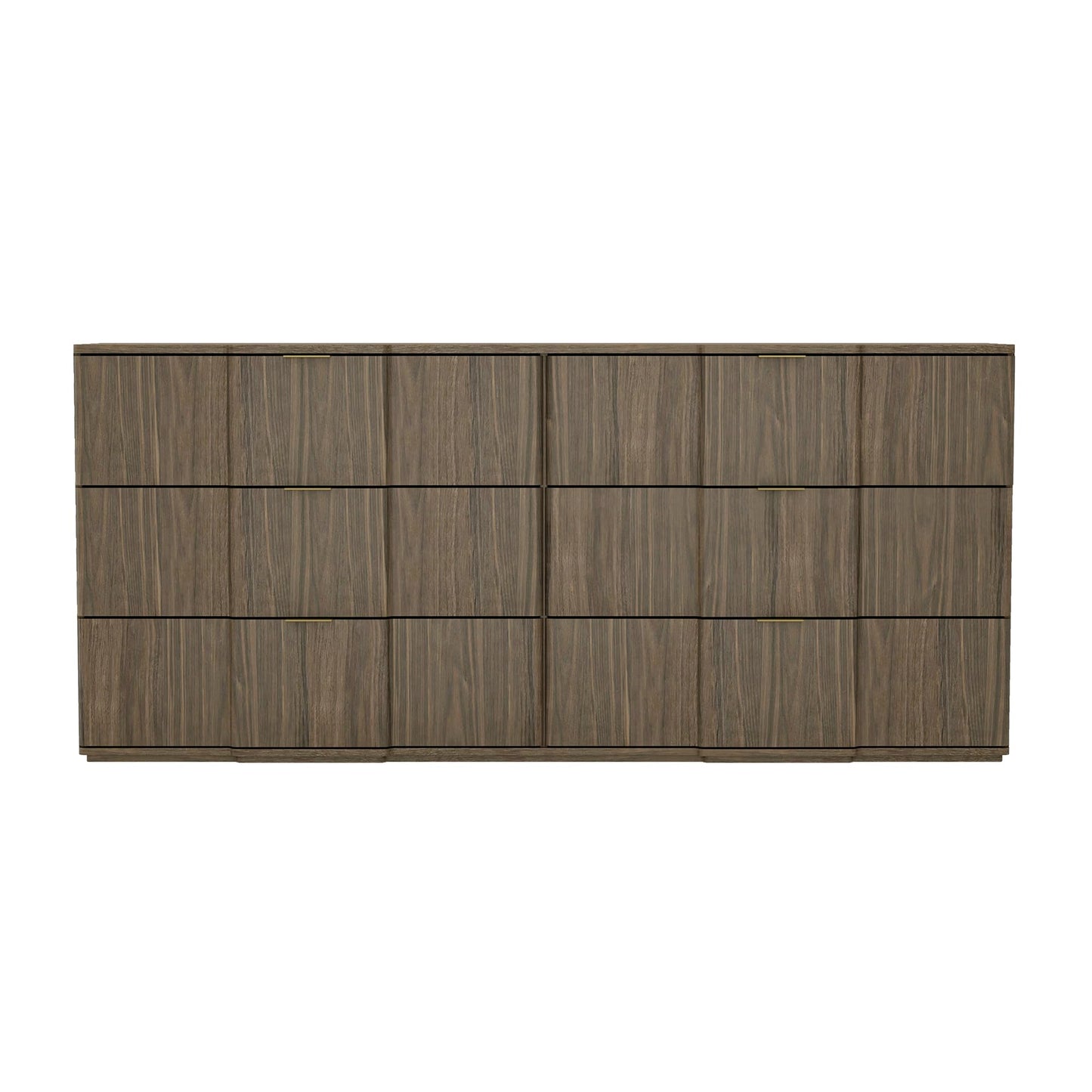 Manhattan Comfort Clive 72” Modern 6 Drawer Dresser, Wide Chest of Drawers with Sculpted Fluted Front & Accent Recessed Handles, Doubles as 70” TV Stand, Walnut Brown and Gold