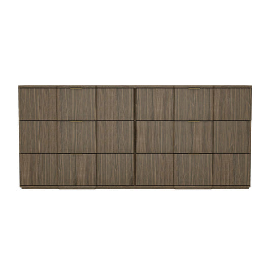 Manhattan Comfort Clive 72” Modern 6 Drawer Dresser, Wide Chest of Drawers with Sculpted Fluted Front & Accent Recessed Handles, Doubles as 70” TV Stand, Walnut Brown and Gold