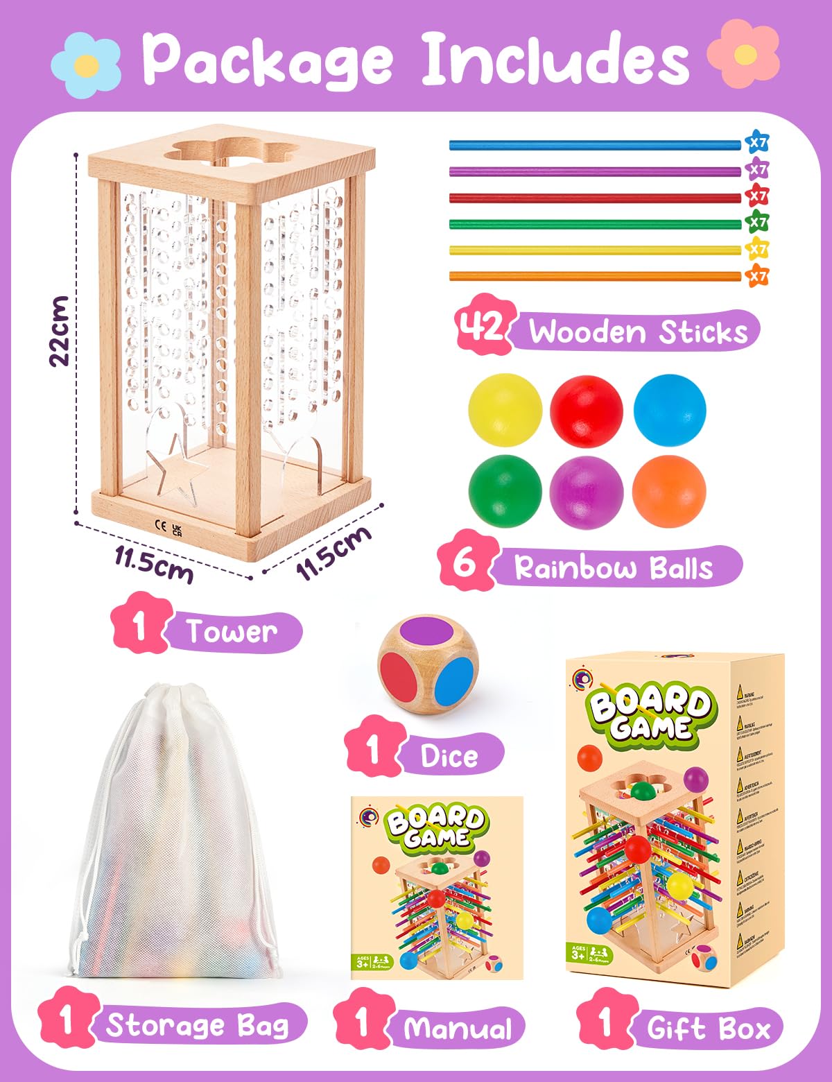 Montessori Wooden Board Game for Kids 4-6，Math Educational, Fine Motor Skills Toy for 3+ Year Olds Girls Boys, Classic Table Game for Family Night Gift for Boys and Girls