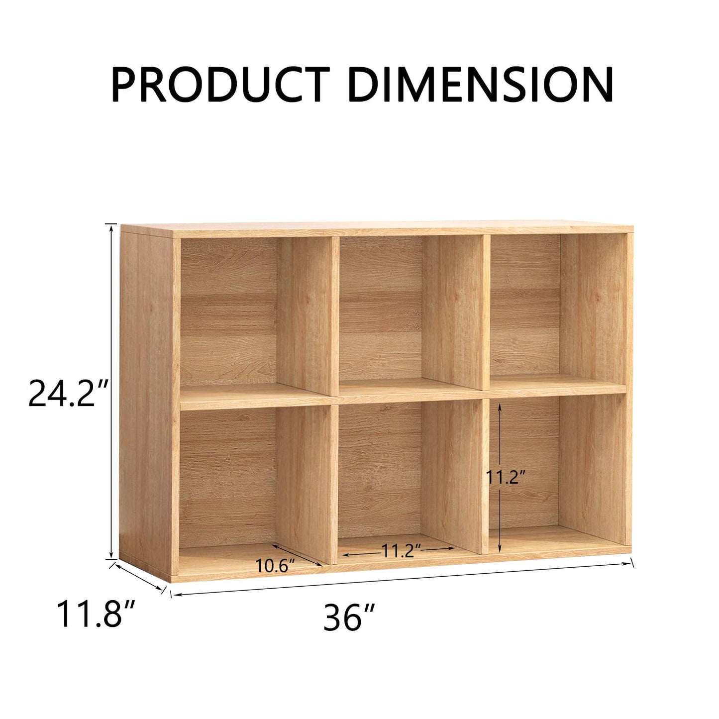 NewBeth Wooden 6 Cube Storage Organizer with Closed Back Panel,Oak Cube Shelf Heavy Duty Cubby Storage Organizer with Compartments for Living,Display Shelf,Bookshelf