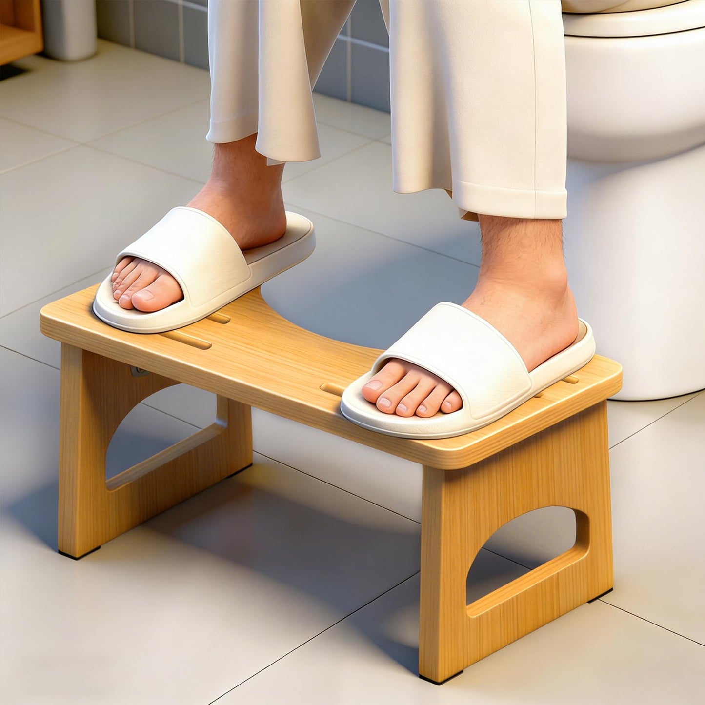 JACNITAD Foldable Toilet Stool, 7 Inch Poop Stool for Bathroom, Bamboo Toilet Stool Squat Adult, Collapsible Squatting Potty Stool with Non-Slip Strip - Improve Squatting Posture and Comfort, Wood