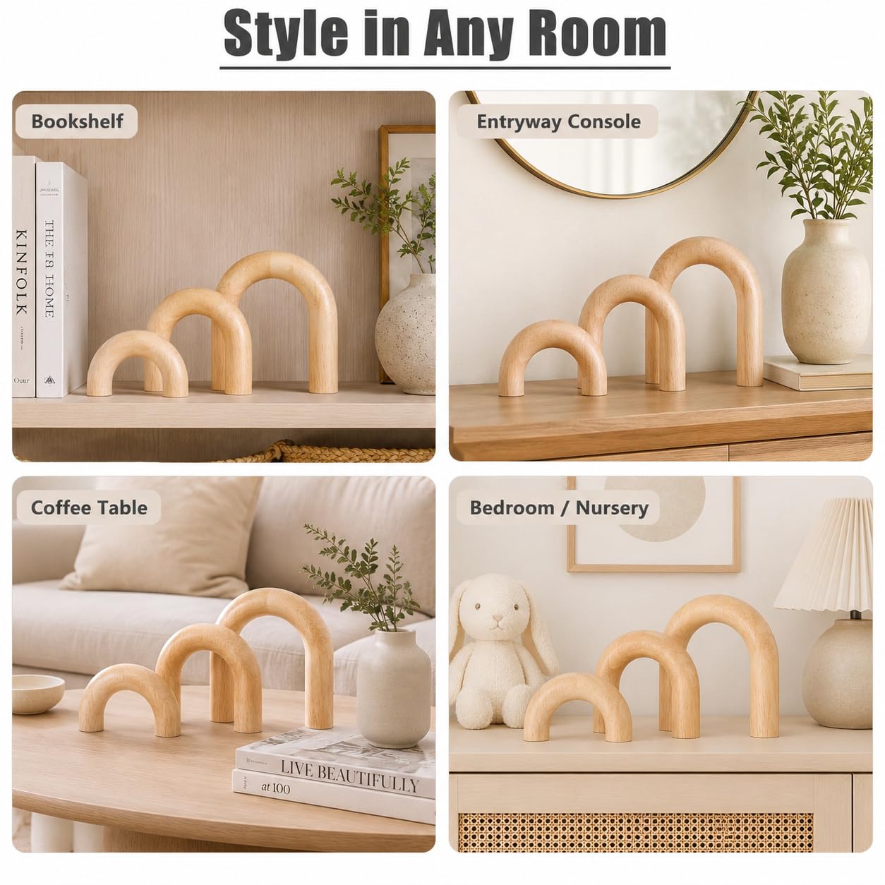 XMGZQ Wood Arch for Coffee Table Decor Items,Wood Statue and Sculpture Set 3,Japanese Neutral Home Decor Aesthetic,Living Room,Entryway,Bookshelf,Floating,Console,Boho Minimalist Objects
