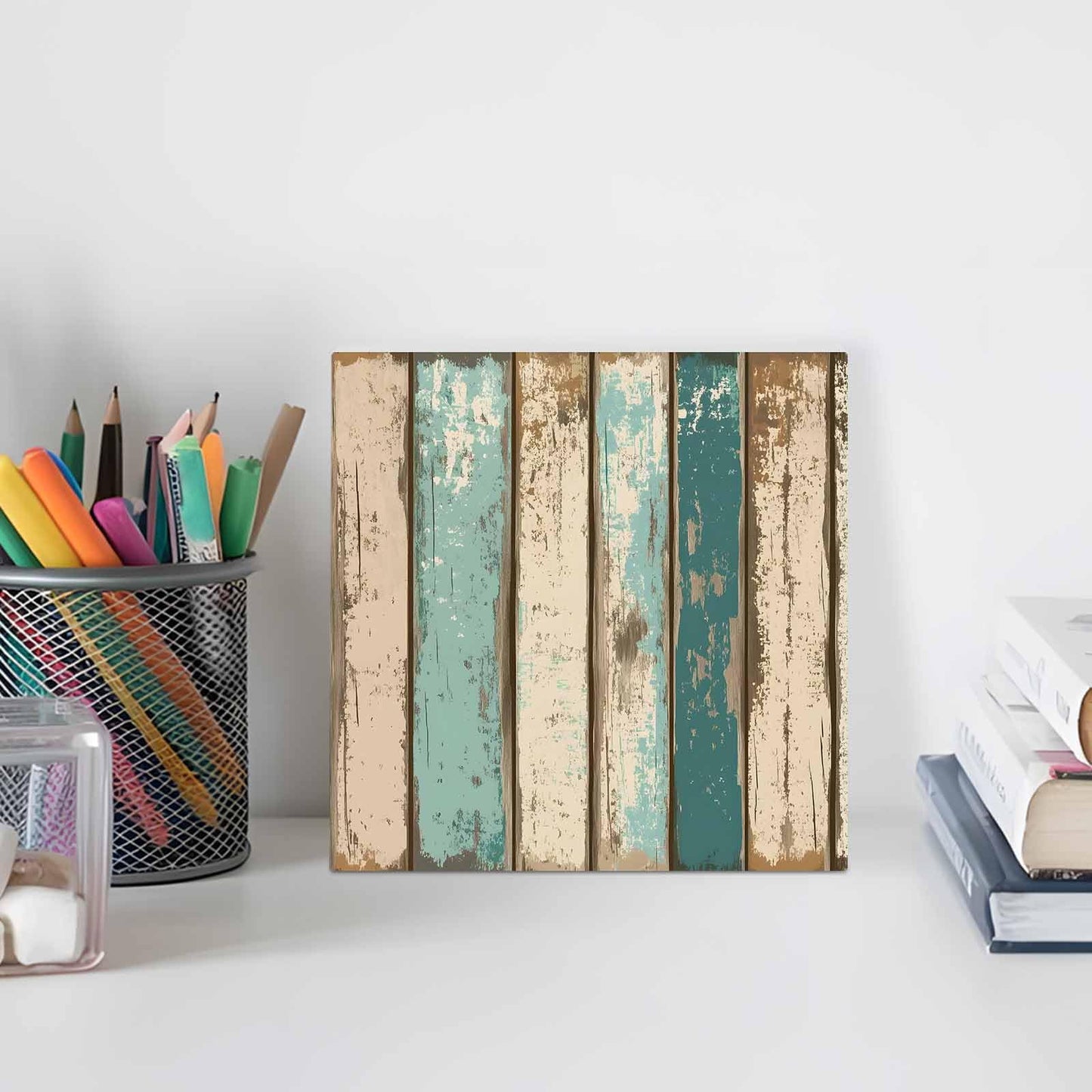 Wood Box Sign Desk Decor Farm Brown Wood Board Retro Square Boxes Sign, Farm Shabby Wood Grain Wooden Block Box Sign Decoration for Home Wall Tabletop Shelf Office Decor,6x6IN