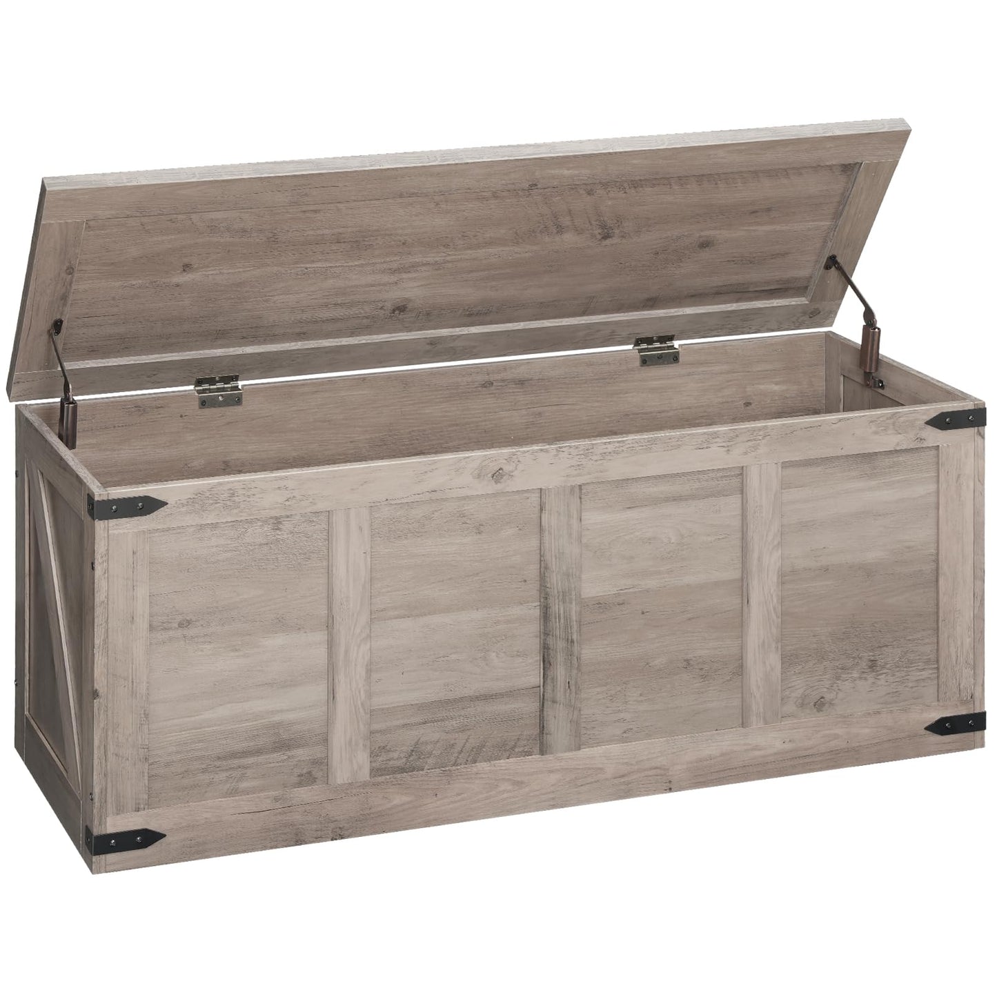 HOOBRO Storage Bench, 47.2”Toy Box Organizer with Safety Hinges, Farmhouse Wooden Storage Chest, for Hallway, Bedroom, Living Room, Greige BG520CW01