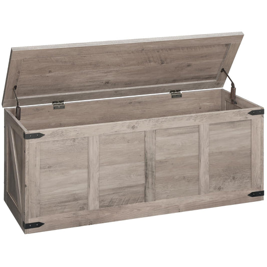 HOOBRO Storage Bench, 47.2”Toy Box Organizer with Safety Hinges, Farmhouse Wooden Storage Chest, for Hallway, Bedroom, Living Room, Greige BG520CW01