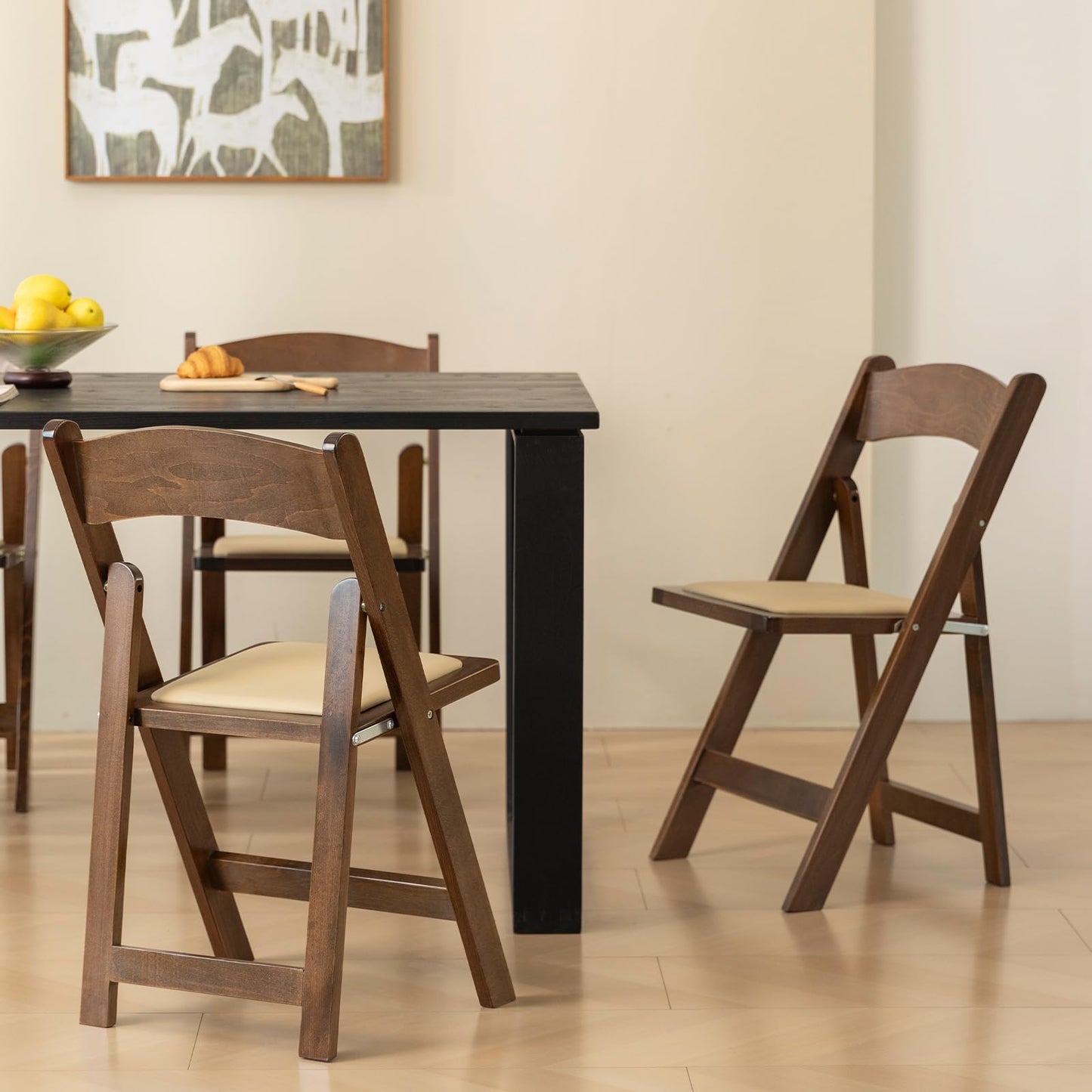 GTNSAFP Wooden Folding Chair with Soft Cushion, Simple and Stylish, Comfortable and Durable, Suitable for Weddings, banquets and Events, no Assembly Required, Classic-Fruitwood, Set of 4