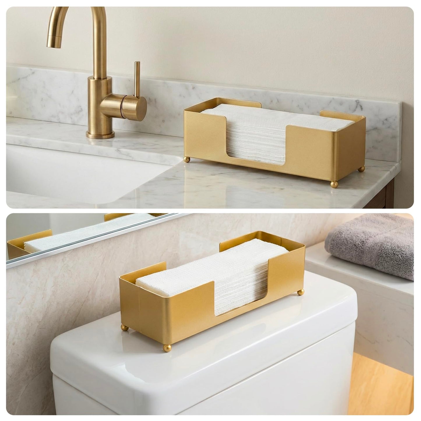 MyGift Gold Paper Towel Holder, Toilet Paper Towel Dispenser for Bathroom, C fold Paper Towel Holder Countertop for Commercial & Home Use, Modern Brass Finish Metal