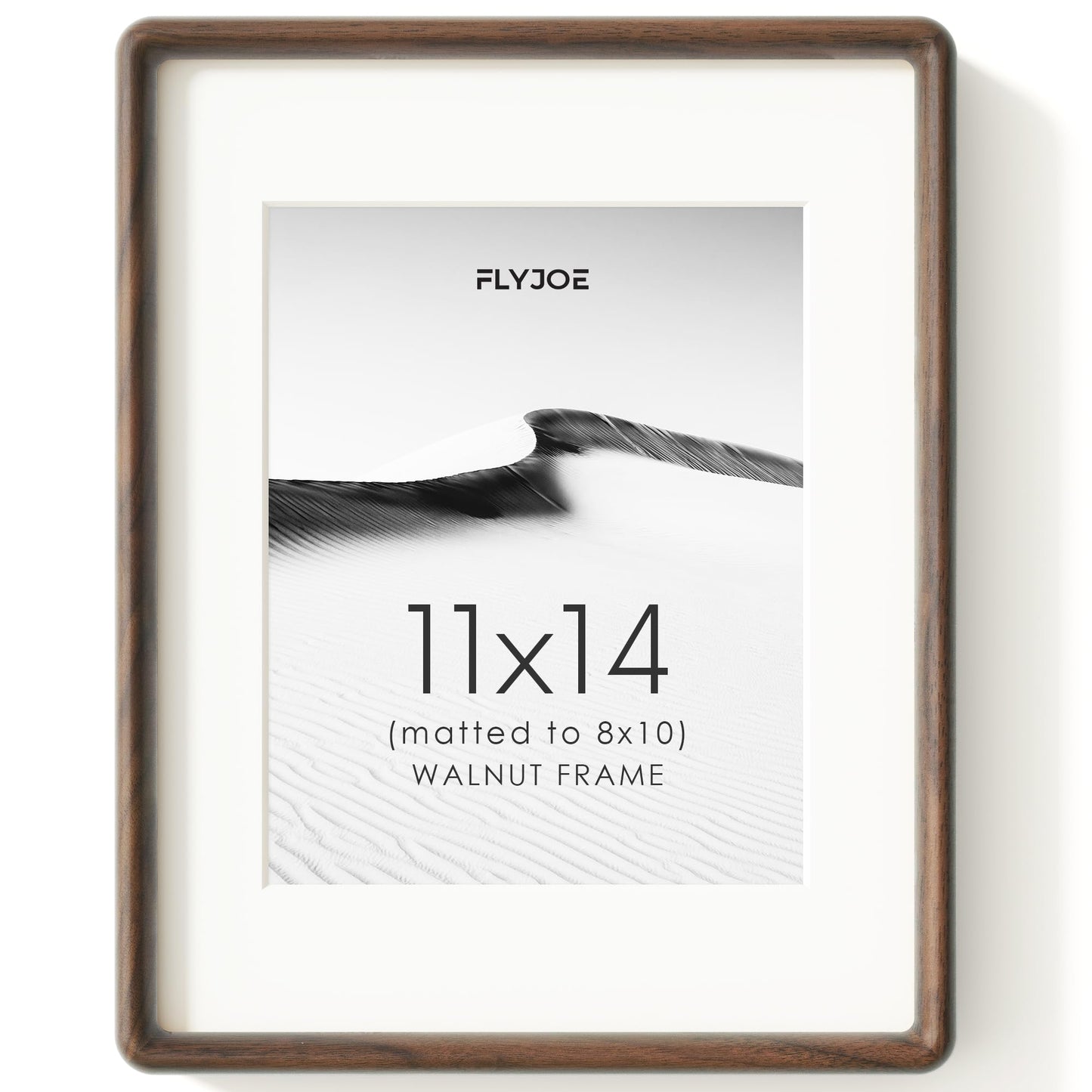 FLYJOE 11x14 Picture Frame, Natural Solid Walnut Wood Photo Frame with HD Tempered Glass, Rounded Corner Wooden Frame 11 x 14 Matted to 8x10, Horizontal or Vertical Wall Mounting