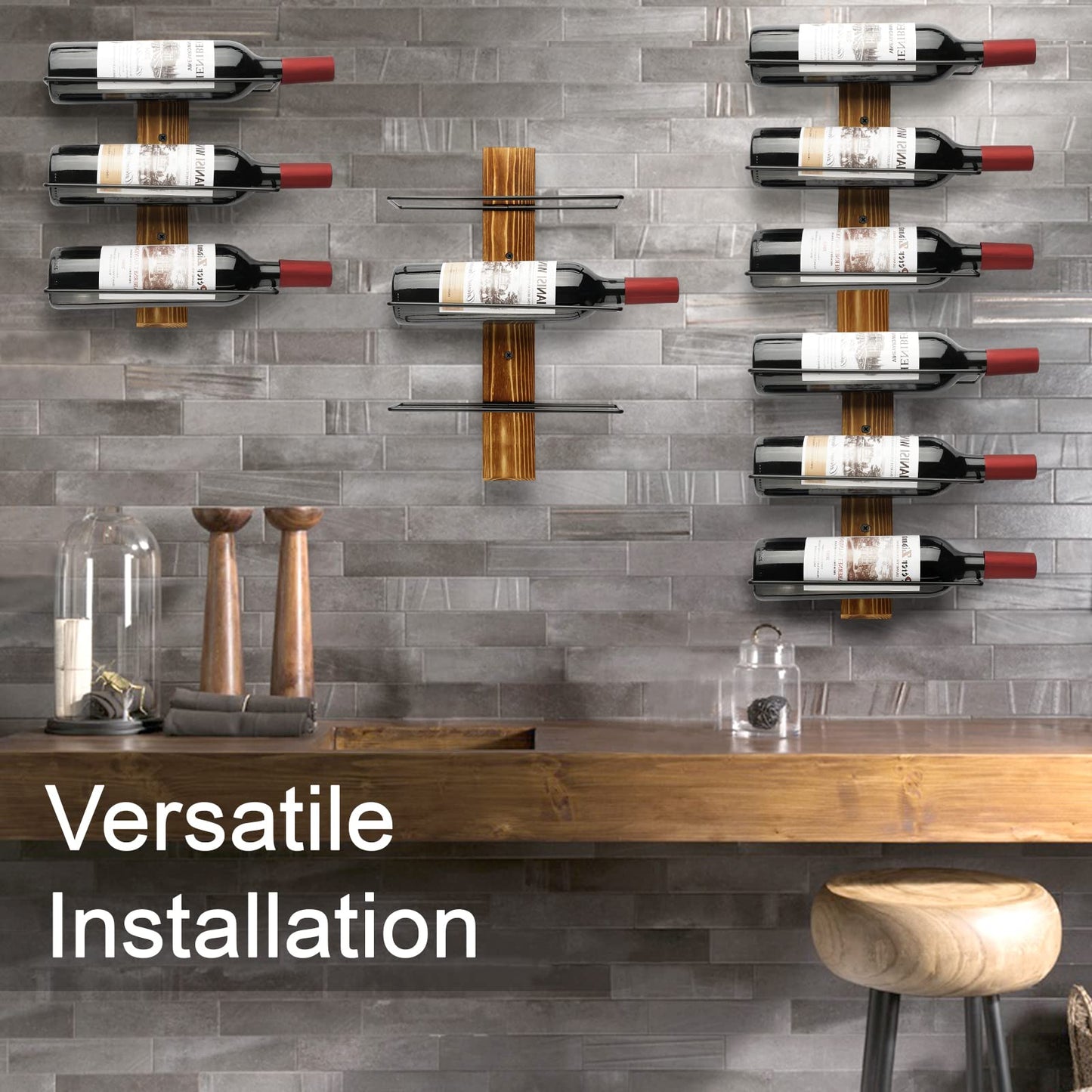 Feemiyo Wall-Mounted Wine Rack - Pine Wood Holder for 12 Bottles - Display for Kitchen, Dining Room, Bar
