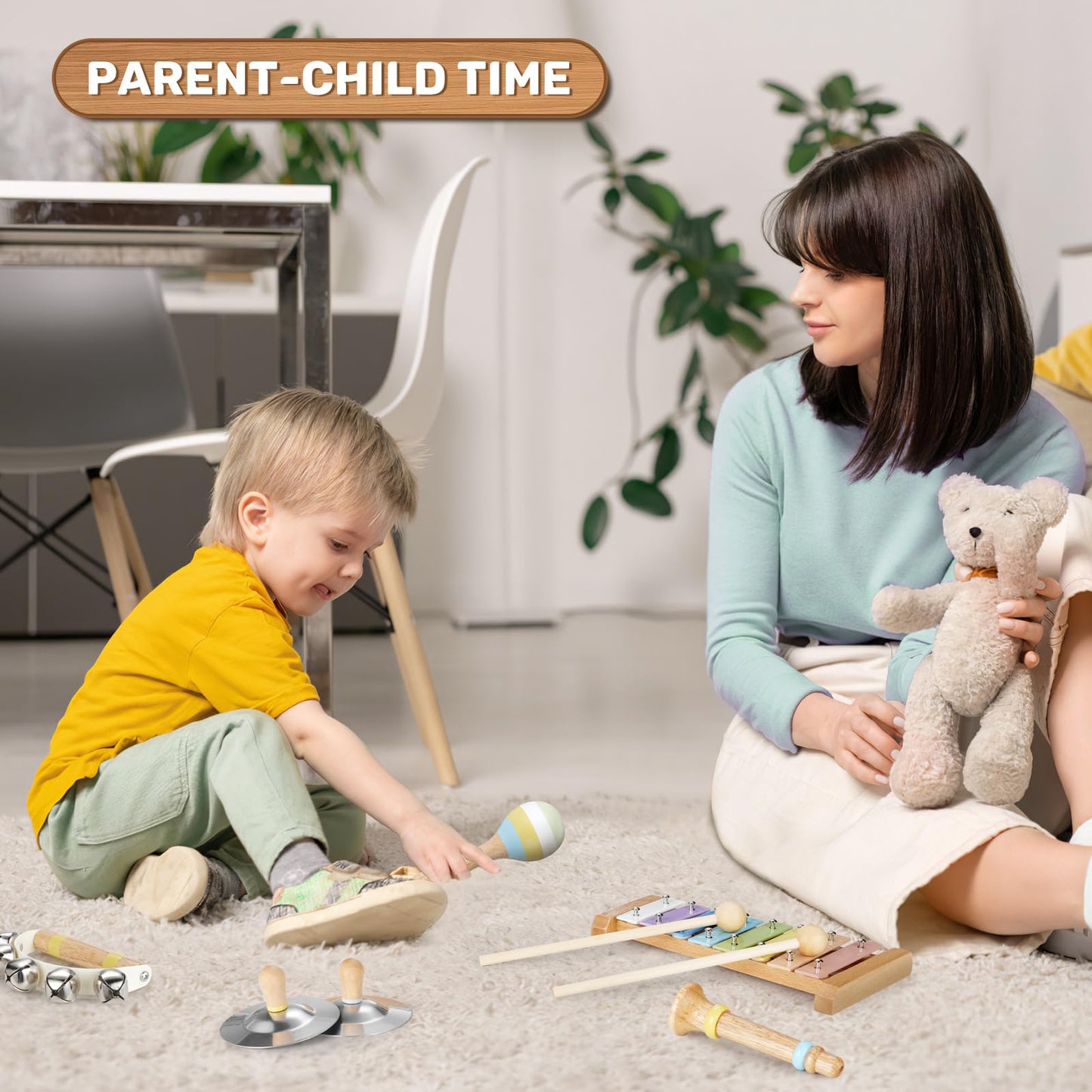 POGOLAB Musical Instruments for Toddler 1-6, 8-in-1 Wooden Sensory Toy for Preschool Learning