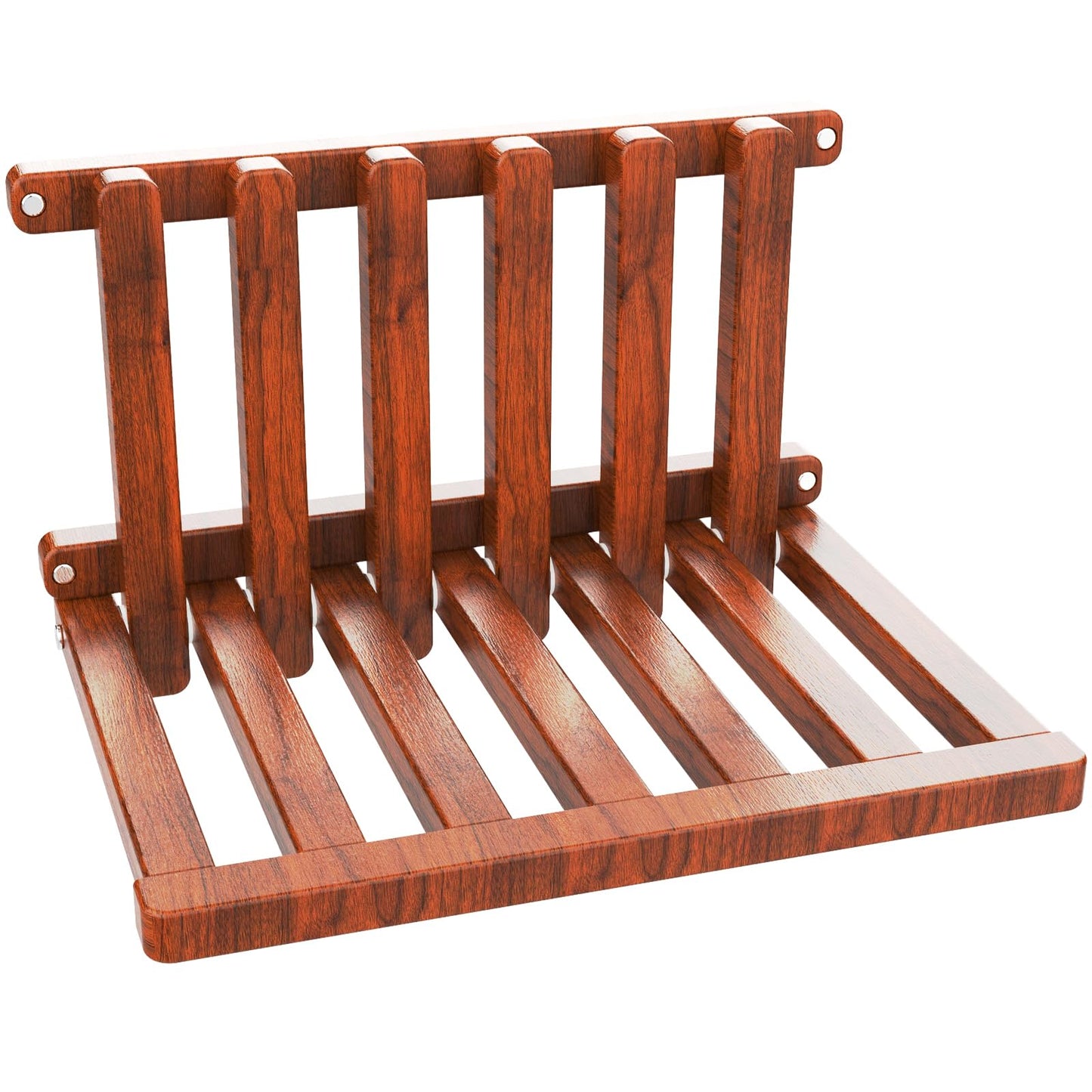 The folding stool is made of beech wood and can withstand 400 pounds. The surface is coated with Walnut paint and polished. Used for changing shoes, showering, folding bedside table(Walnut paint)