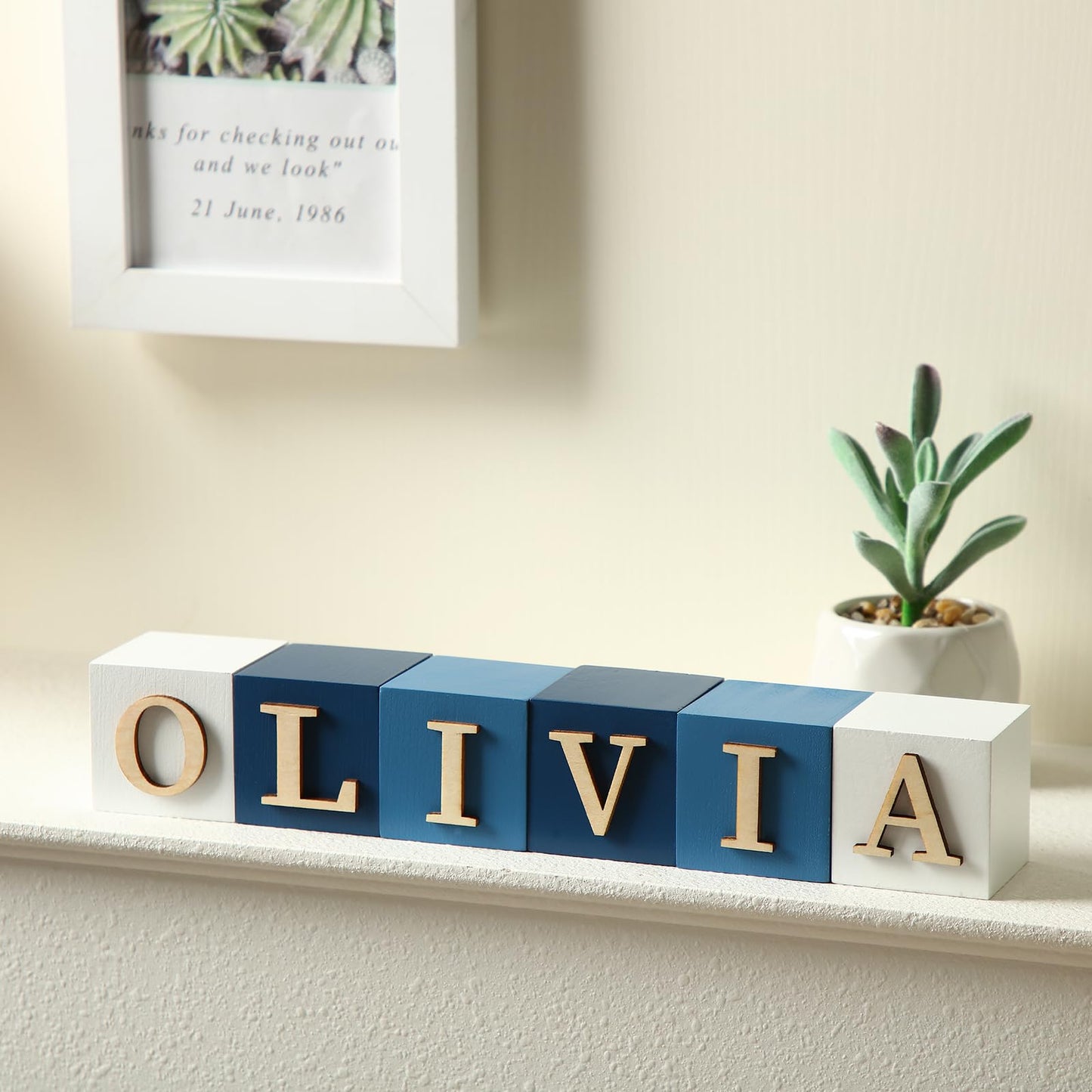 Kigley 8 Pcs Custom Wooden Name Sign 8 Letter Blocks and 78 Wooden Letter Name Wooden Cubes Wooden Blocks for Montessori Shower Name Alphabet Wood Signs