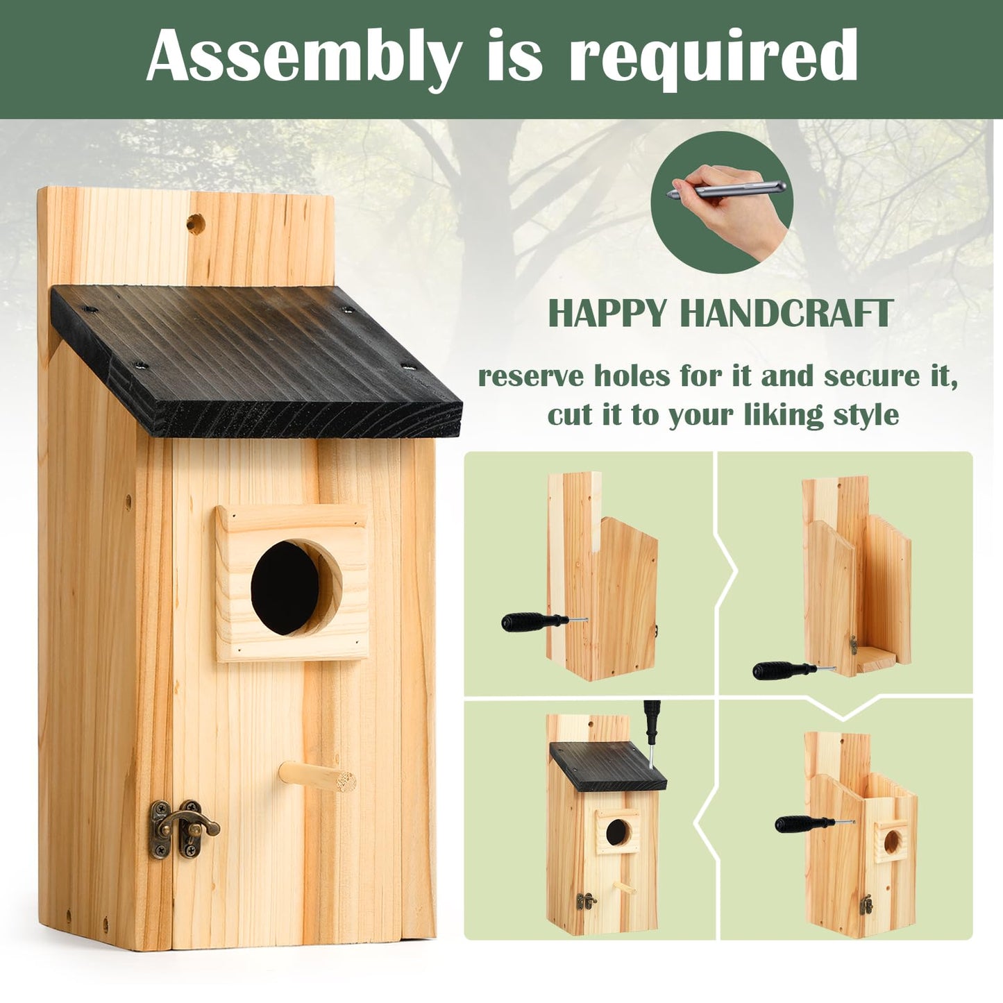 2 Pack Bird Houses for Outside – Cedar Outdoor Bird House with Stand, Quick & Easy Assembly, Ideal for Bluebird, Finch, Wren & Chickadee