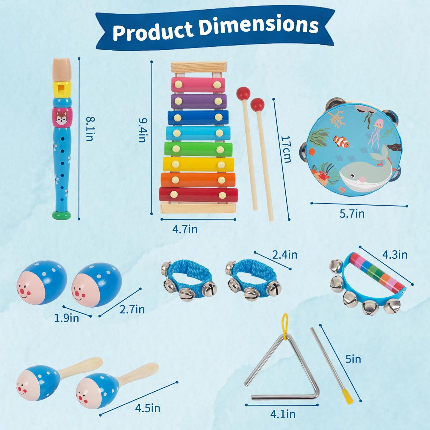 Wooden Musical Instruments Set for Toddlers 1-3, Natural Wood Percussion Instruments Xylophone Gift Set for Girls Boys Kids ,Preschool Educational Musical Toys with Storage Bag