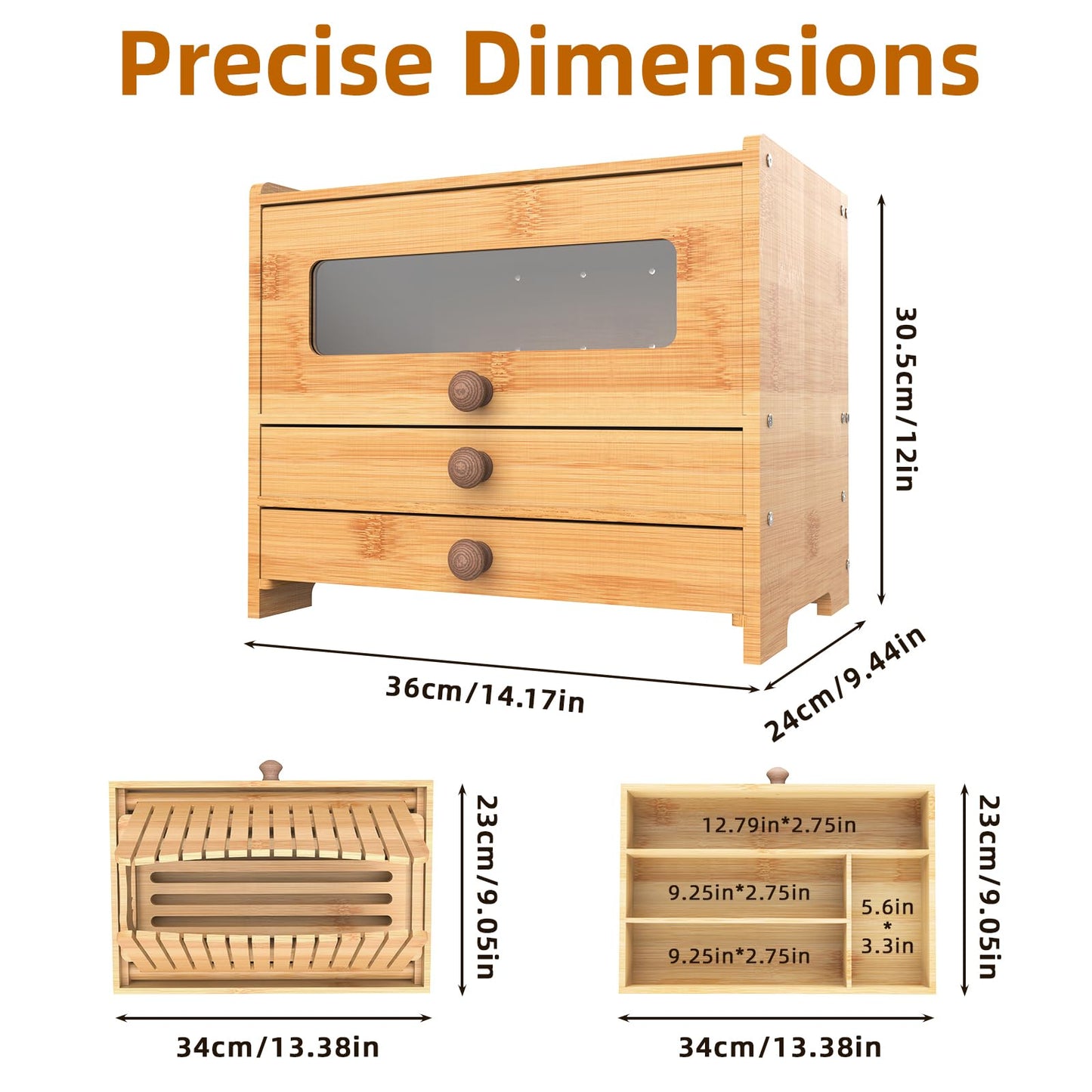 Aromfentu Bamboo Bread Box for Kitchen Countertop & Dining Room,Wooden Storage with Display Compartment & Built-in Bread Slicer,Eco-Friendly Organizer for Homemakers, Bakers & Bread Lovers ﻿