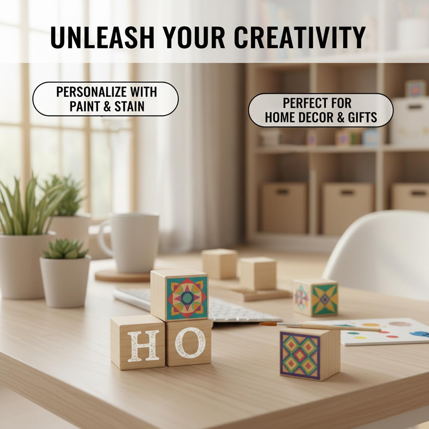 Wood Blocks for Crafts, Unfinished Wood Cubes, 2 Inch Natural Wooden Blocks, Pack of 8 Wood Square Blocks, Wooden Cubes for Arts and Crafts and DIY Projects
