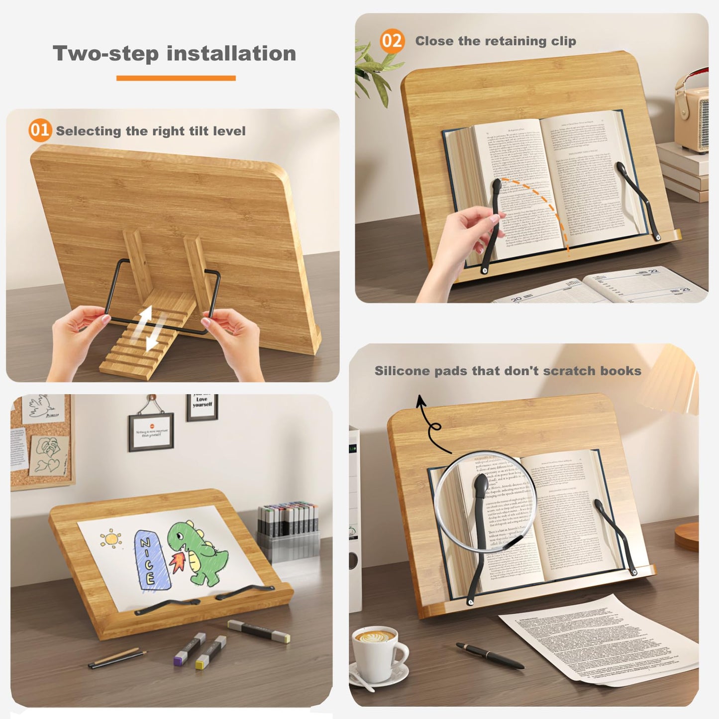 GCFTIFF Adjustable Recipe Book Holder,Multi-Use for Cookbook,Tablet