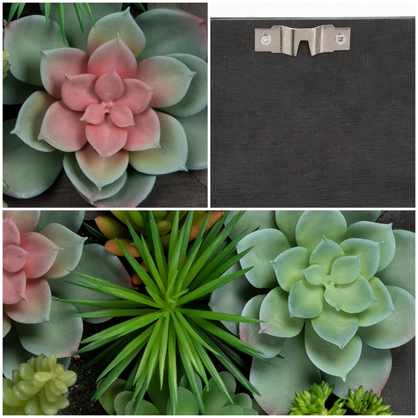 Arborus Fake Plants Succulents 3D Artificial Wall Hanging Plants Indoor Faux Succulent Arrangement in Wooden Planter for Home Farmhouse Kitchen Console Table Wall Decoration