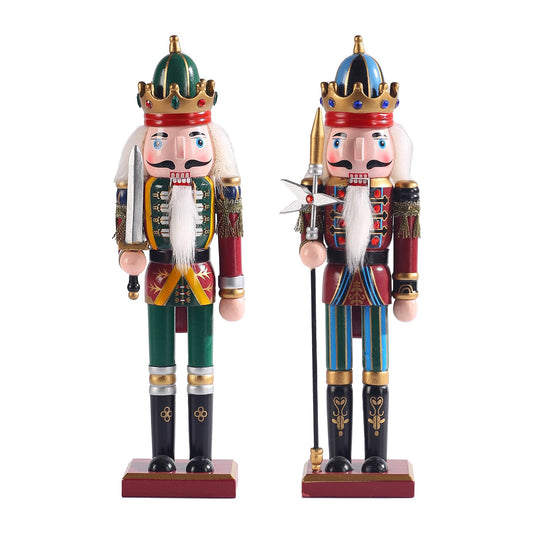 KoolShare 12-Inch Christmas Nutcracker Figurines, Set of 2 Traditional Wooden King & Soldier with Sword & Spear, Handcrafted Standing Holiday Decorations for Fireplace, Shelf, or Tabletop Display