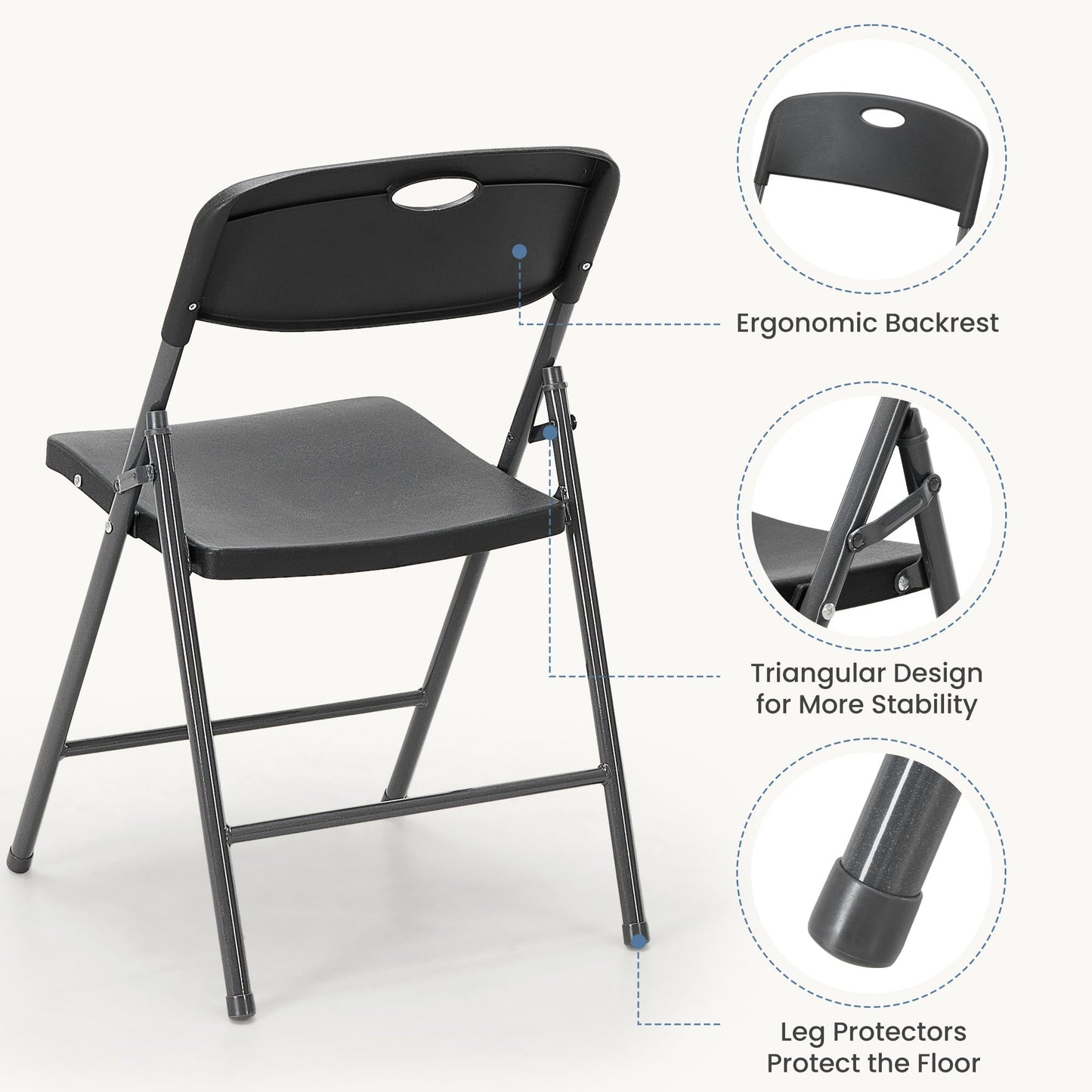 DUMOS 2 Pack Black Folding Chairs, Plastic Portable Stackable Dining Chairs with Metal Frame, for Indoor Outdoor, for Home and Office, Conference, Party, Event, Wedding, Birthday, Black
