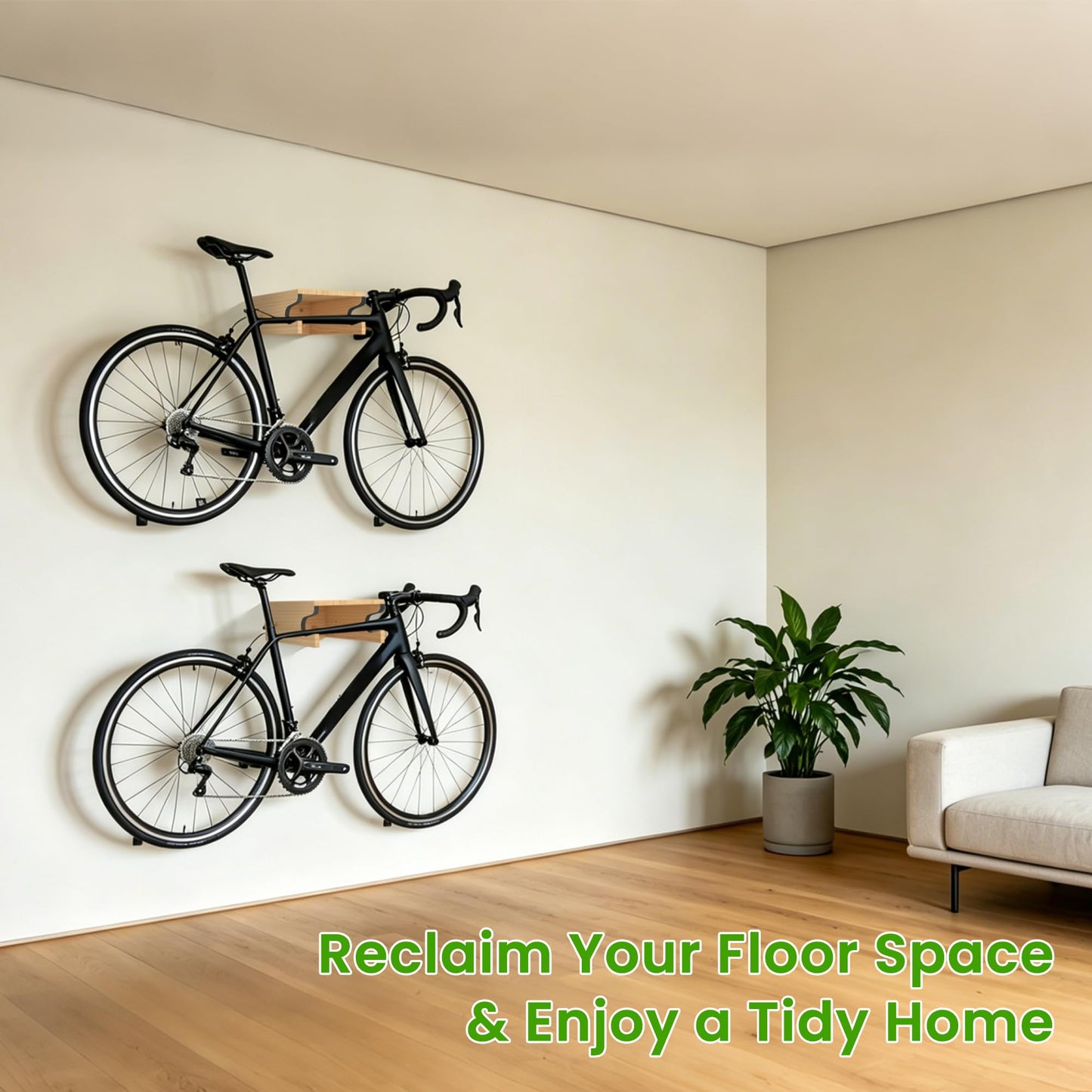 MTGSTOCL Wooden Bike Wall Mount with Shelf & 4 Hooks, Horizontal Bicycle Rack for Garage & Home, Scratch-Free Storage Holder for Road/Mountain Bikes, Space Saving & Easy Install