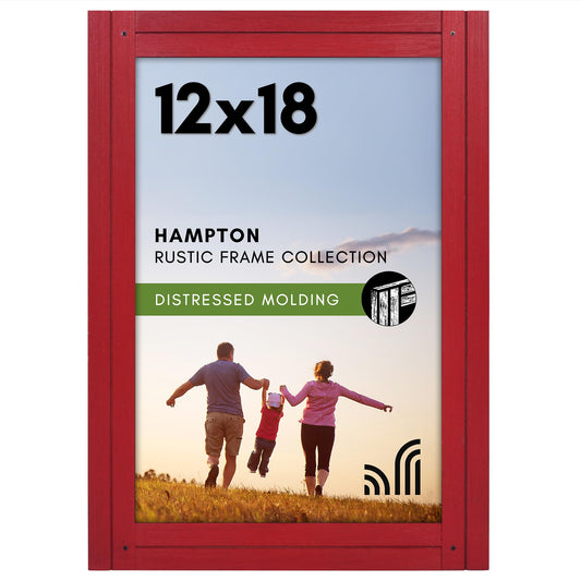 Americanflat 12x18 Poster Frame with Polished Plexiglass - Hampton Collection - Distressed Wood Picture Frames for Wall Display - Red