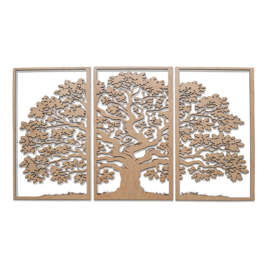 Tree of Life 3-Panel Wooden Wall Art – Baltic Birch Hanging Decor, Rustic Home & Living