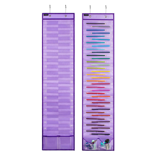 ANZORG Hanging Pencil Holder Classroom Pencil Parking Pocket Chart Numbered Pencil Dispenser Organizer as Back to School Essentials (2 Pack-Purple)
