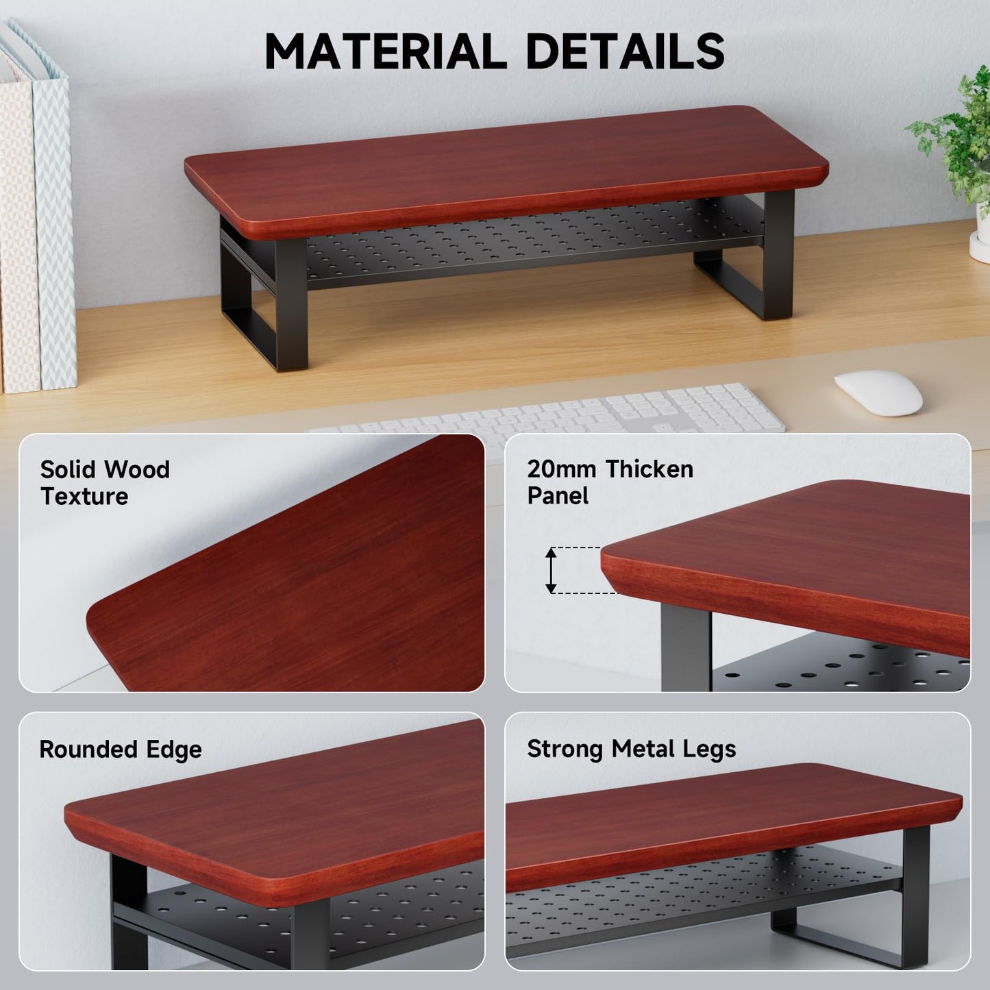 NestNeat Monitor Stand Riser, 24 Inch Computer Monitor Stand for Desk, 2-Tier Wood Desk Shelf Organizer with Storage, Desktop Stand for Laptop/Screen/PC/Printer, Ergonomic Home Office Monitor Stand