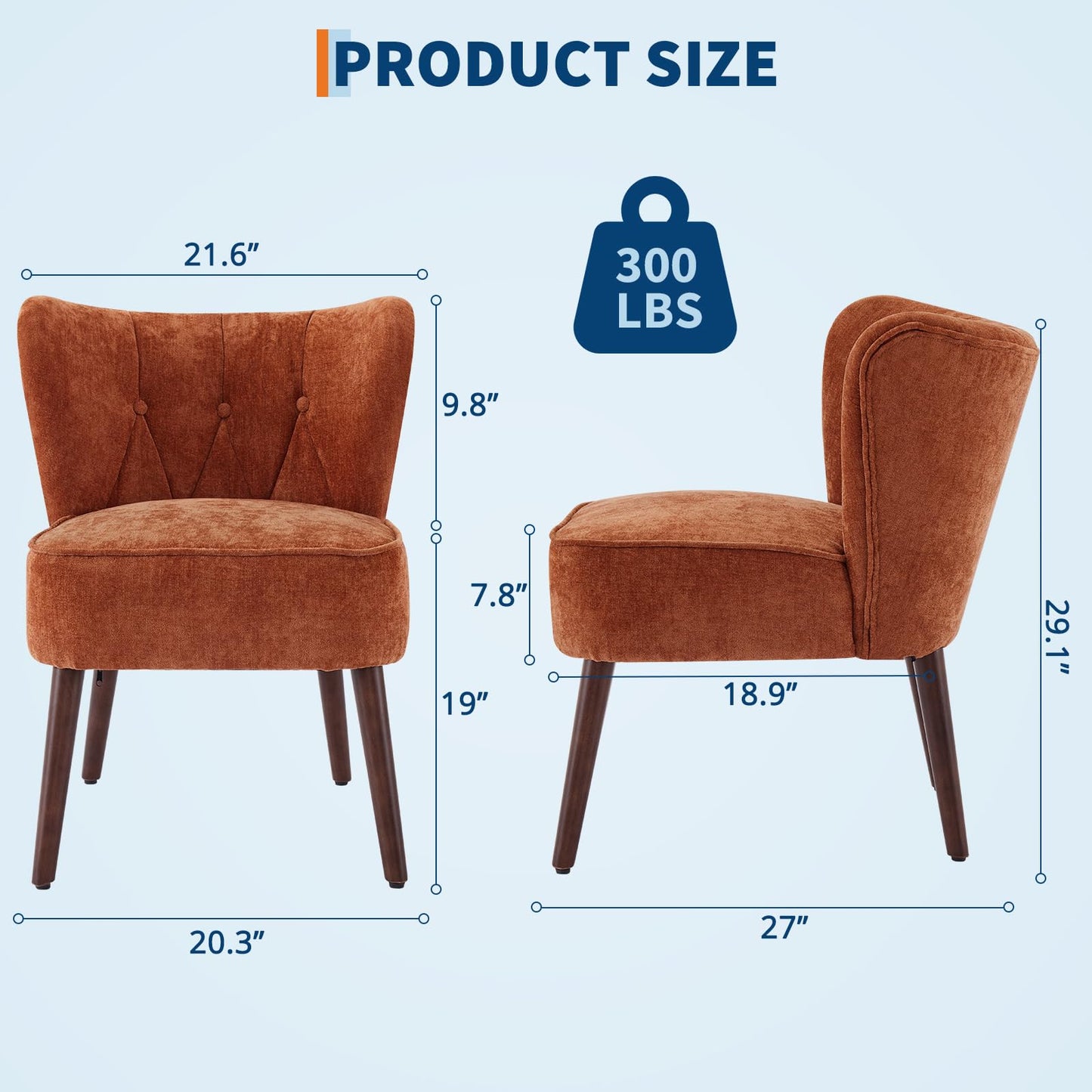 Accent Chair Living Room Chair, Armless Lounge Chair with Wood Legs Upholstered Makeup Vanity Tufted Side Chair Fabric Comfy Sofa Chairs for Bedroom, Mid Century Modern Comfy Reading Chair