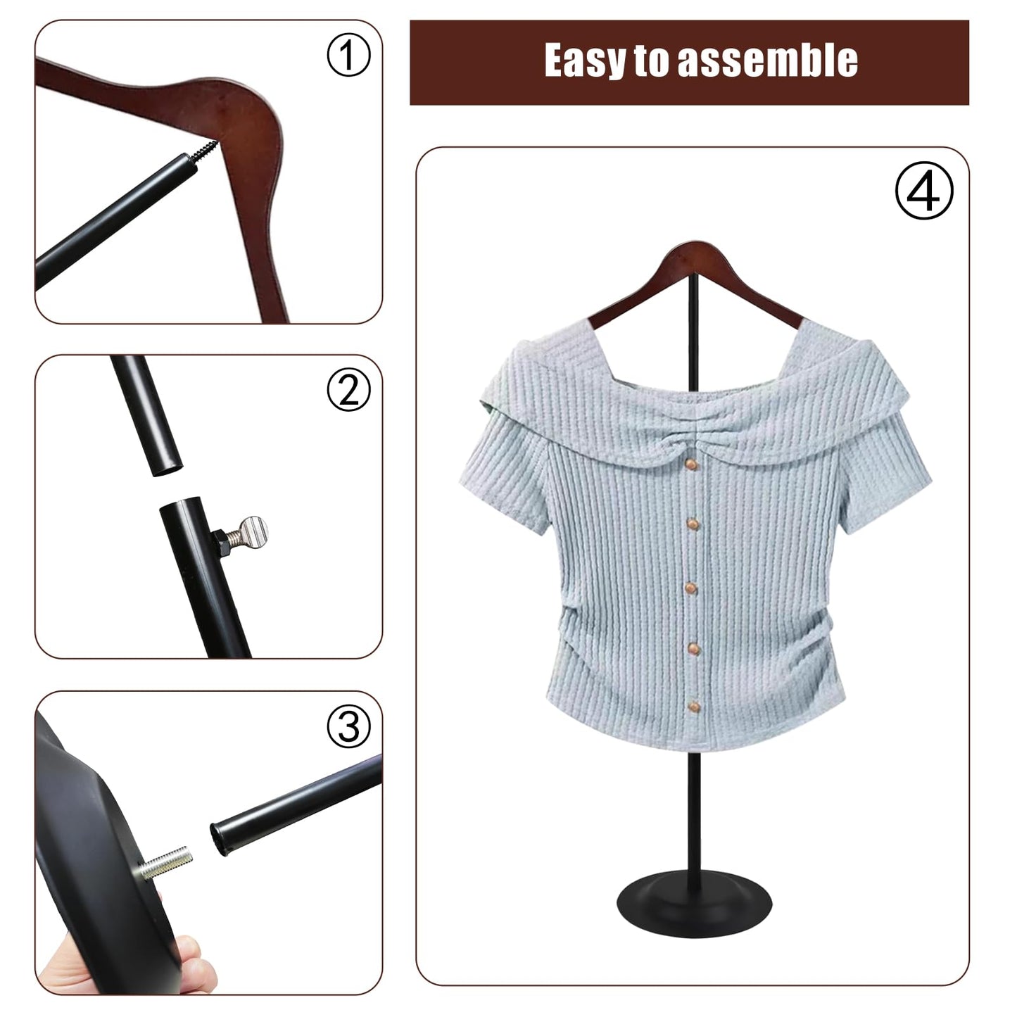 wdbg 12 Pack T Shirt Display stand, Adjustable T shirt Shoulder Stand for Vendor Portable Hanging wooden Clothes Rack for Clothing Dress Jacket Coat Retail 17-31.5 Inch, Black