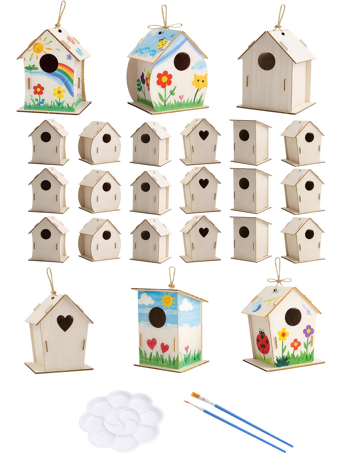 Zebrabox 18 Pack DIY Bird House Kits - 6 Styles Unfinished Wooden Birdhouse Craft Project for Class Party, Family Activity & Gift Arts and Crafts