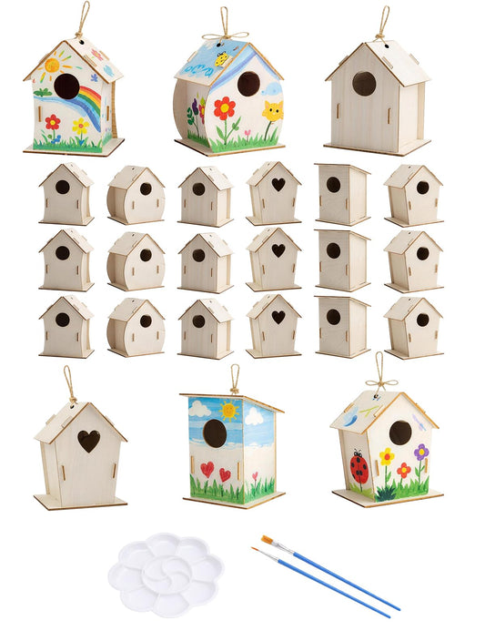 Zebrabox 18 Pack DIY Bird House Kits - 6 Styles Unfinished Wooden Birdhouse Craft Project for Class Party, Family Activity & Gift Arts and Crafts