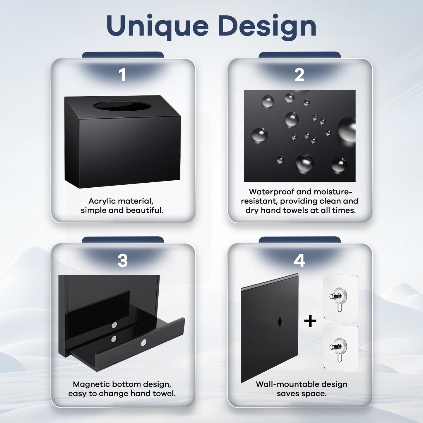 Acrylic Hand Towel Box Cover Compatible with Kleenex Disposable Hand Towels Wall-Mounted Paper Towel Dispenser Suitable for Tabletop, Bathroom, Car, and Office Use Valentine's Day Gifts (Black)