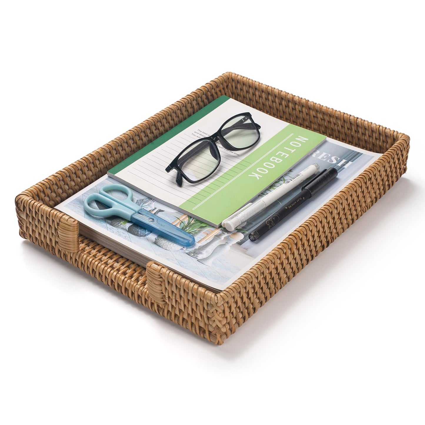 Rattan Letter Tray, Wicker Desk Tray, Woven Desk Organizer, A4 Paper, Document, File, Mail, Magazine Storage Basket for Office, Classroom, Home Desktop
