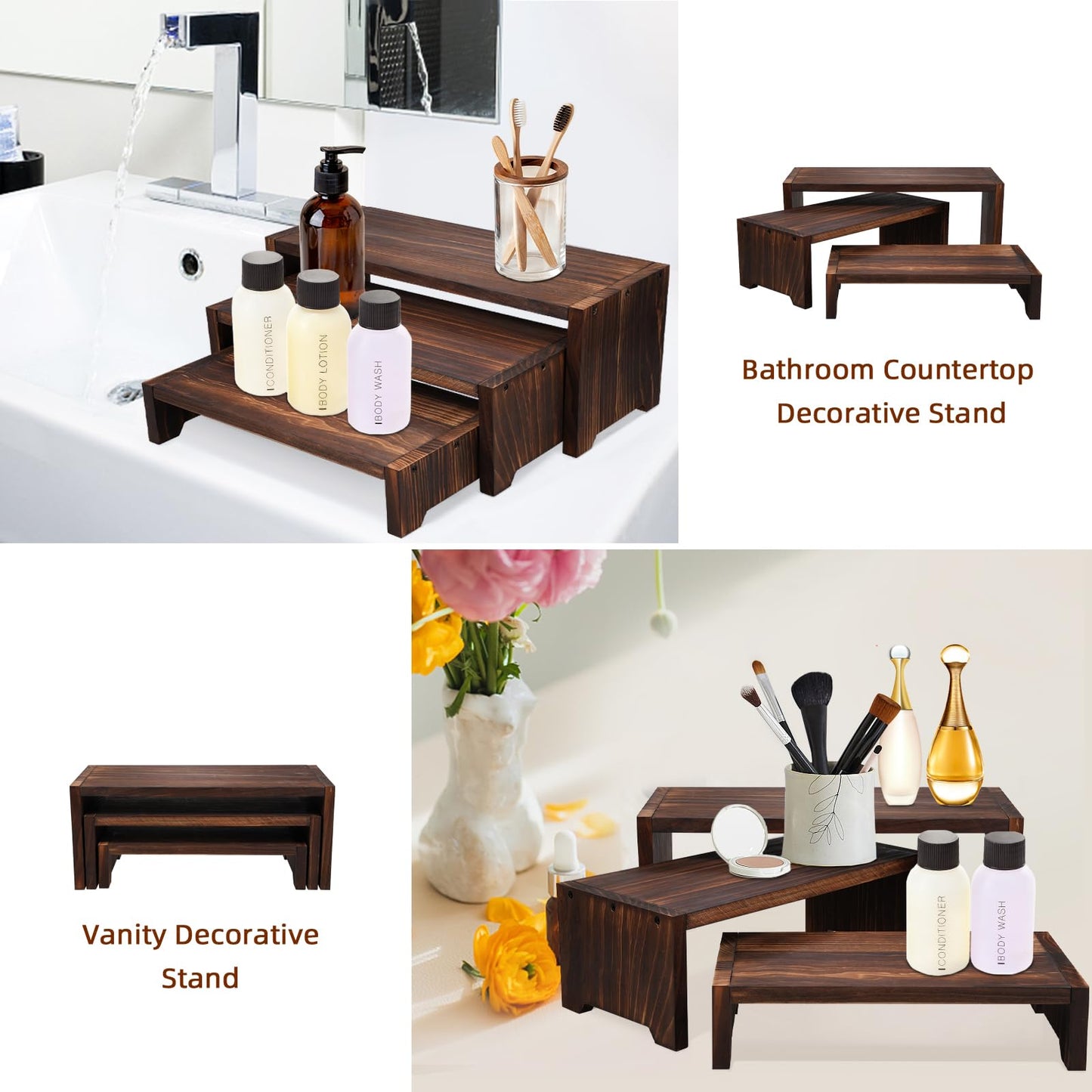 Infankey 3-Tier Wooden Cupcake Stand & Display Risers, for Food Desserts & More, Sturdy & Reusable