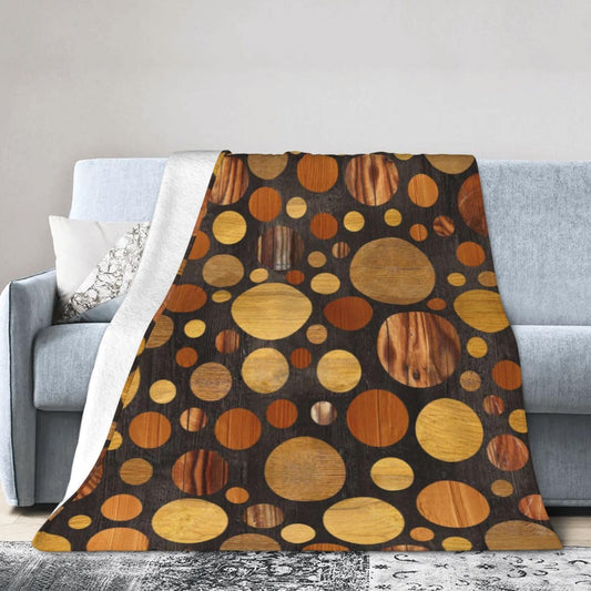 Abstract Circular Pattern Wooden Texture Reversible Flannel Throw Blanket- Ultra Soft Lightweight for Bed, Sofa, Travel & Camping 60"X50" Inch