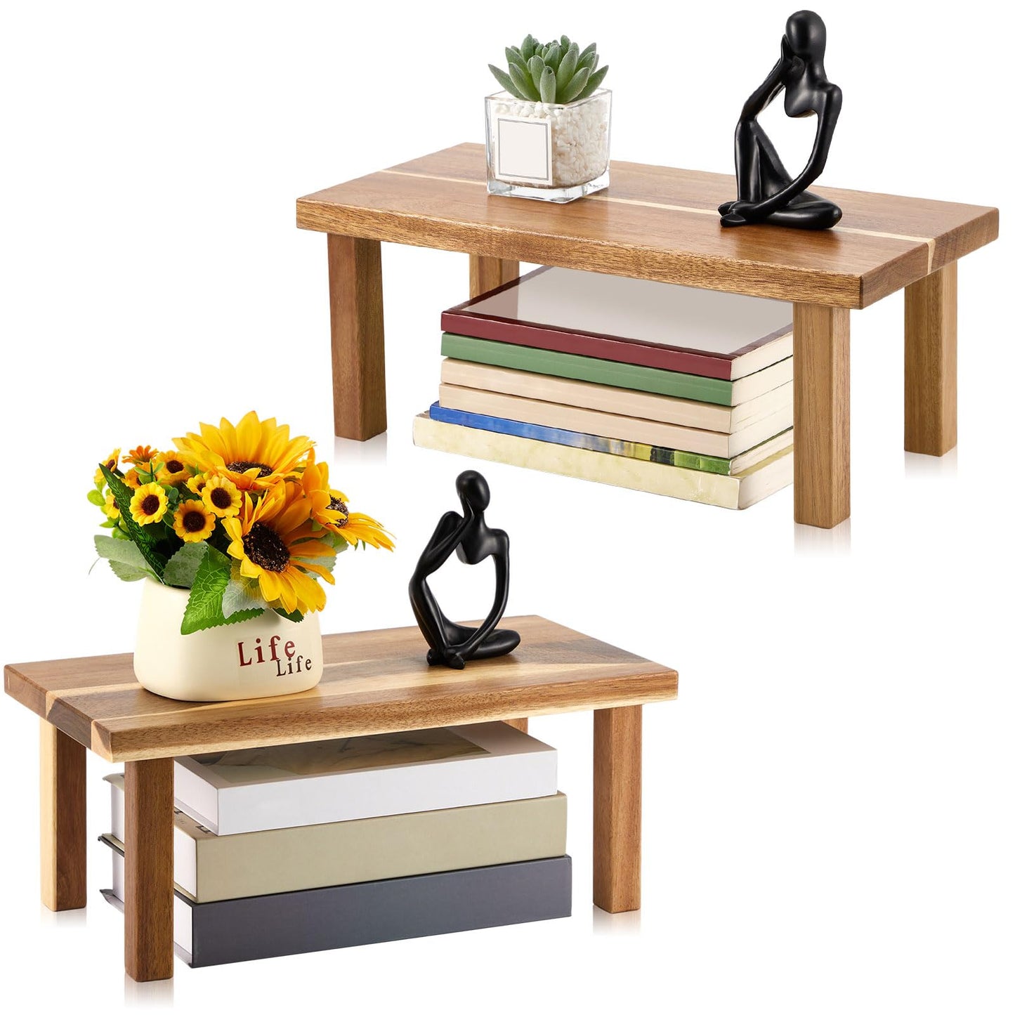 RattanView 2 Pcs Extra Large 16 Inches 15 Inches Acacia Wooden Riser Wooden Countertop Organizer Display Shelf for Top of Desk Home Office Bathroom Coffee Table Display Stand