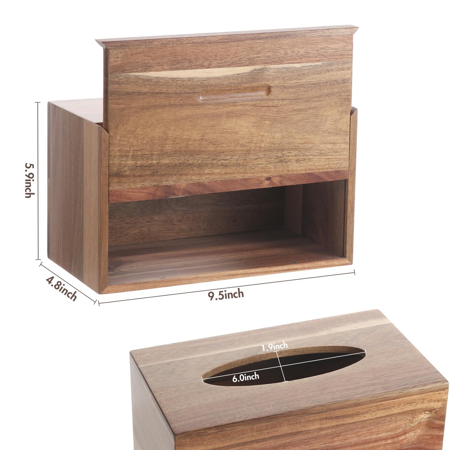 Reviaras Wooden Tissue Box Cover, Tissue Box Holder with Slide-Out Bottom, (Acacia) (Acacia-Rectangle)