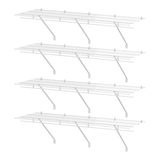 HAUSHOF Closet Shelves Wall Mounted 4-Pack, 4ft x 16in White Metal Wire Shelving for Laundry Room, Closet, Basement Organization and Storage