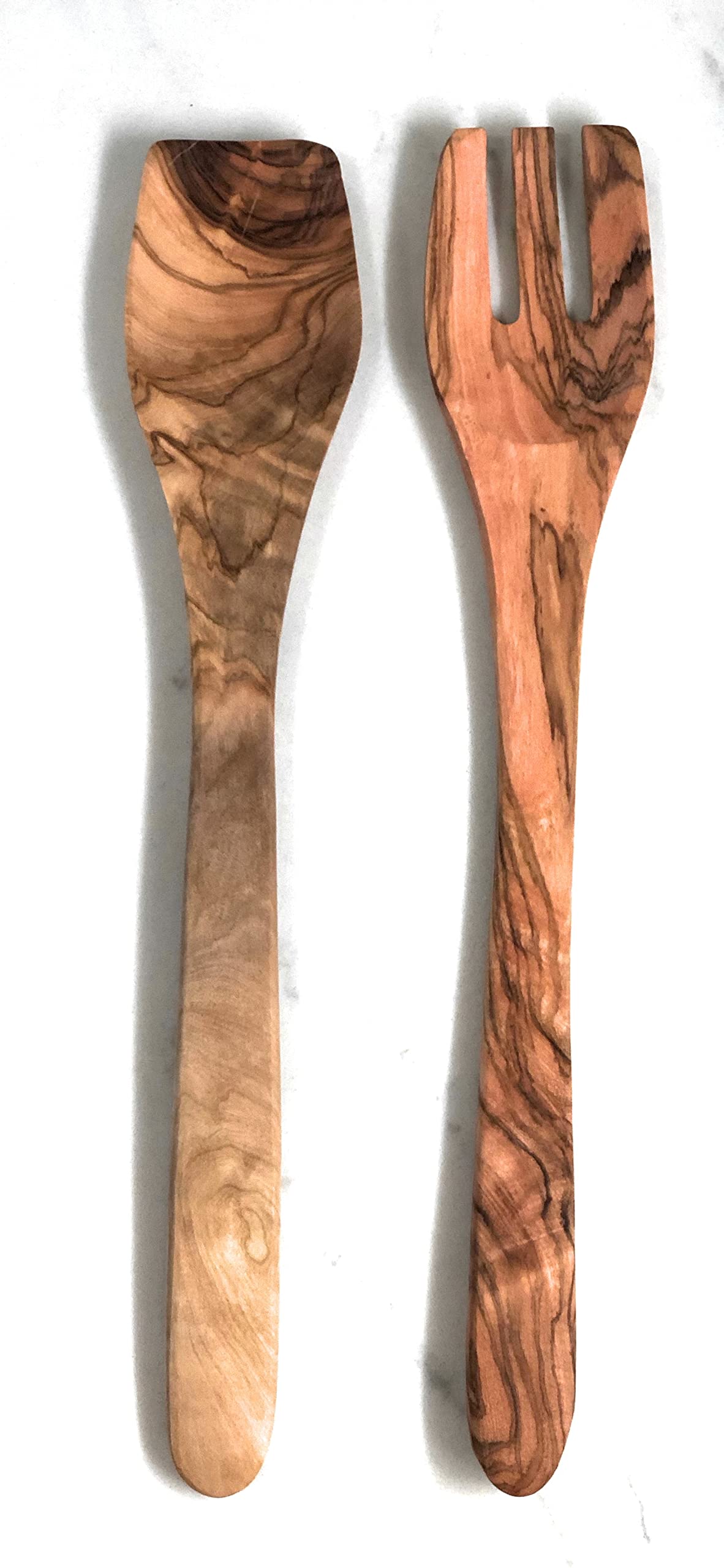 ORCHARD HARDWOODS 11" Artisan Olive Wood Salad Bowl / 14" Utensil Set